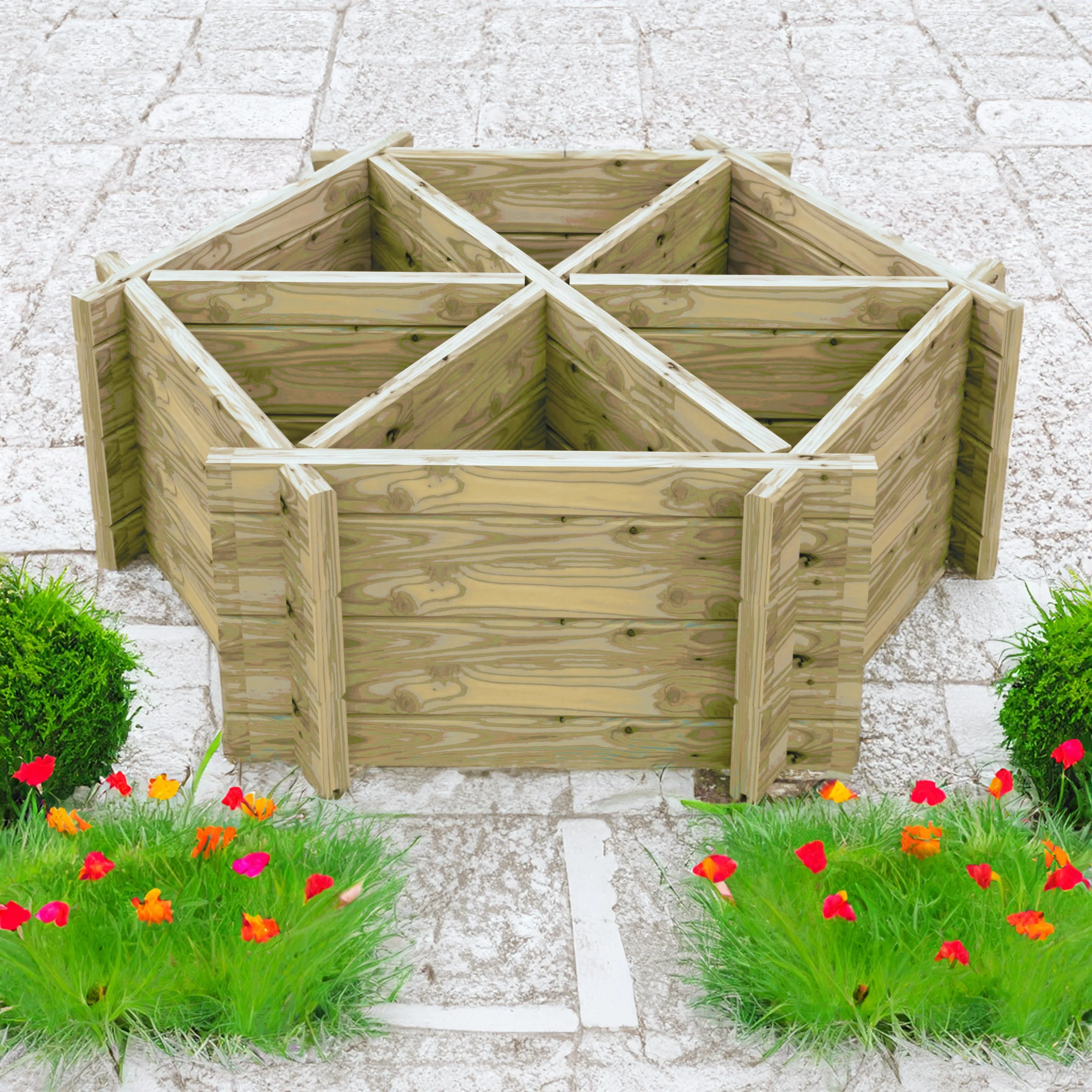 Garden Planter Hexagonal Larch 6 Section Blue Grey by Shire - 1m - Image 2