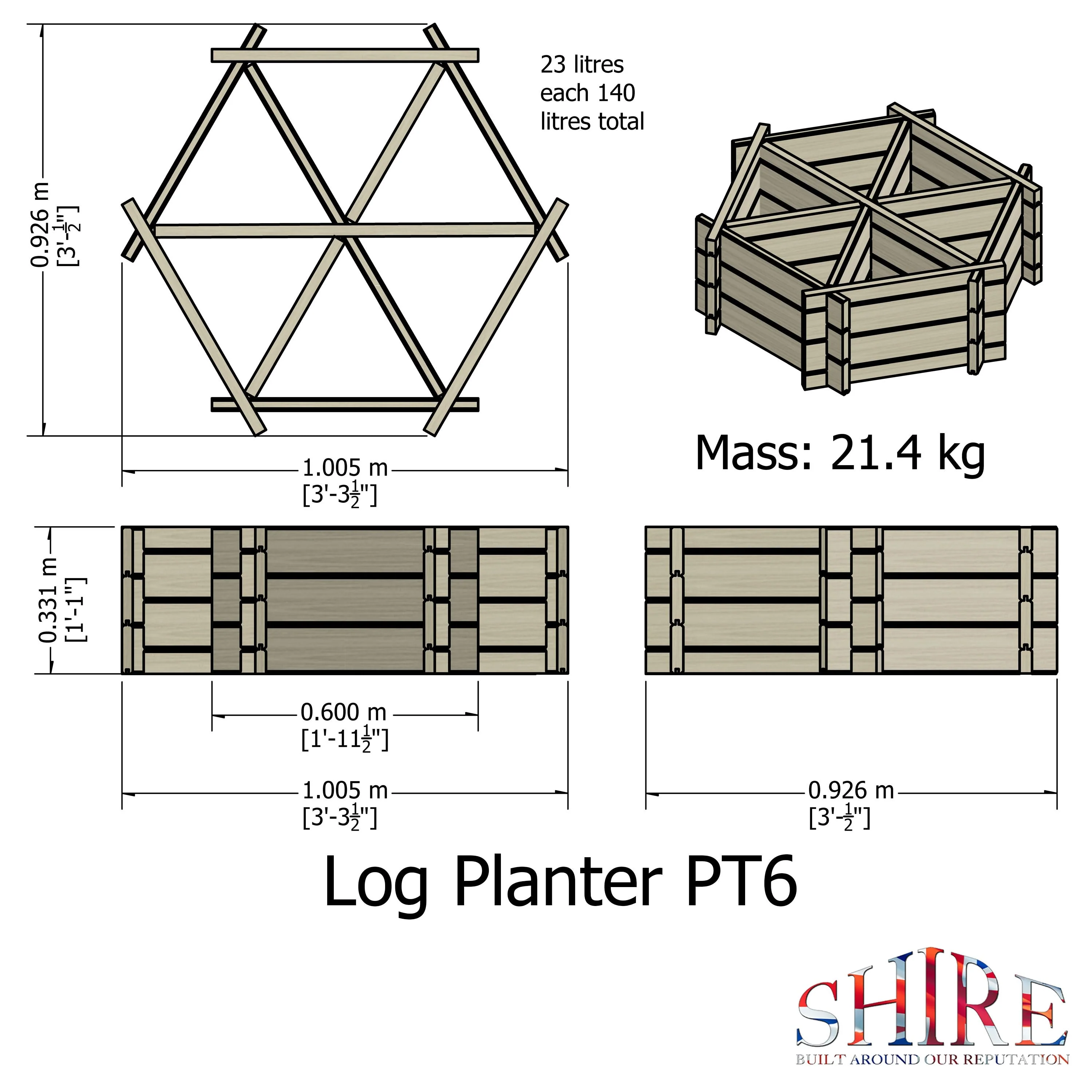 Garden Planter Hexagonal Larch 6 Section Blue Grey by Shire - 1m - Image 7