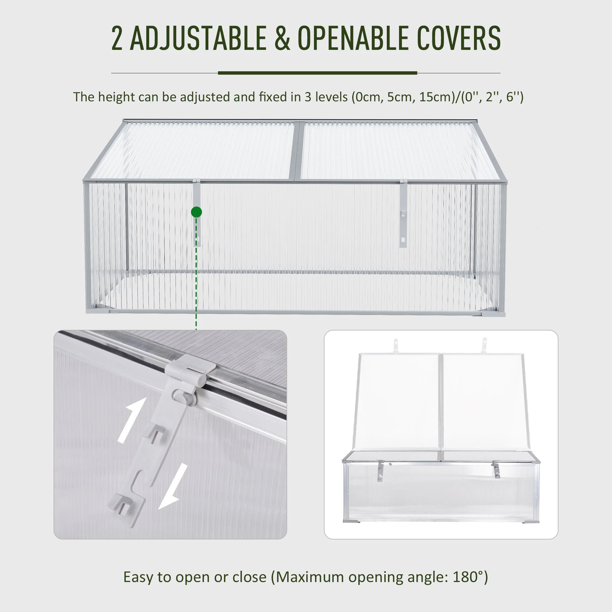 Garden Polycarbonate Cold Frame Greenhouse Grow House Flower Vegetable Plants Bed Aluminium Frame 99L x 60W x 44H cm - Image 5