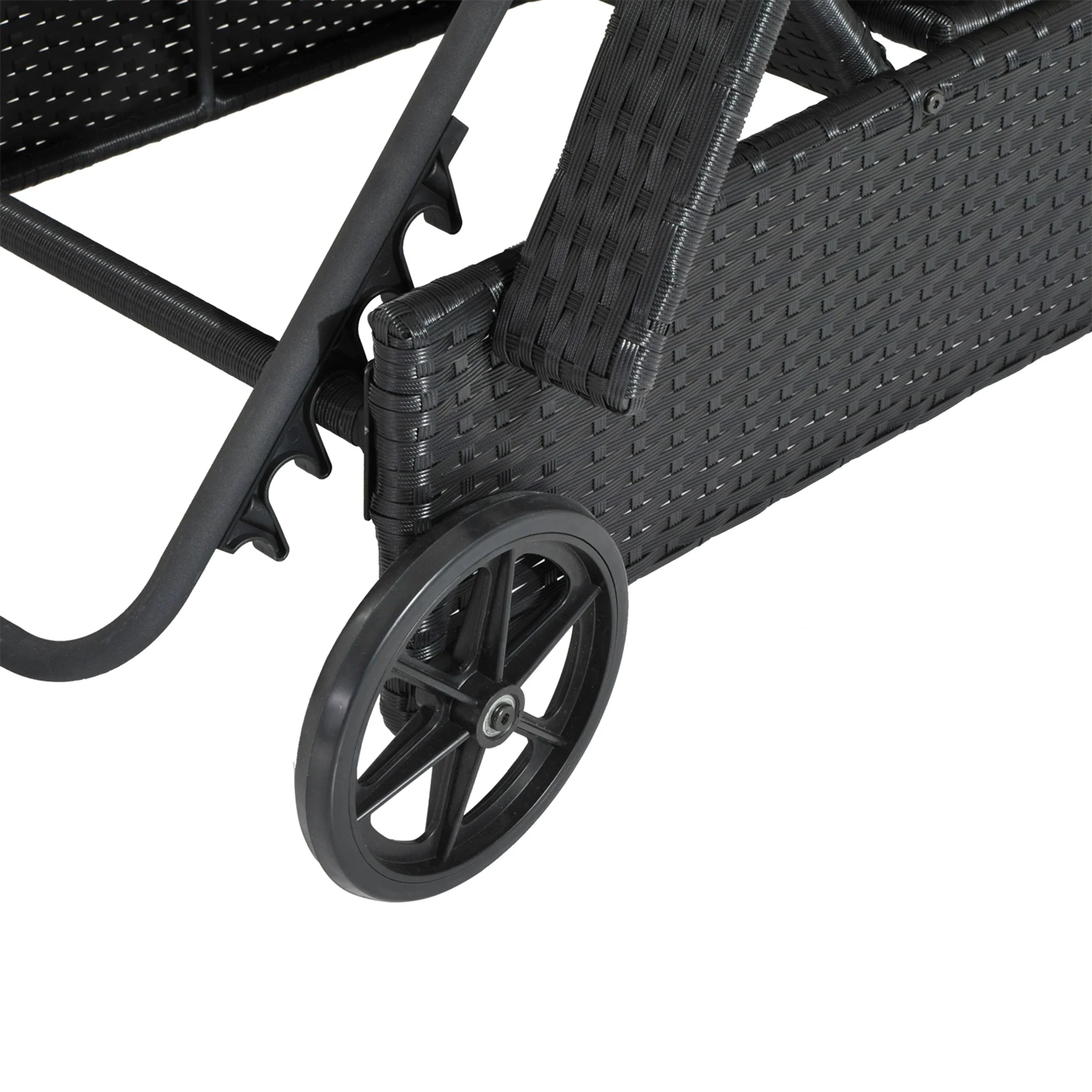 Garden Rattan Furniture Single Sun Lounger Recliner Bed Reclining Chair Patio Outdoor Wicker Weave Adjustable Headrest with Fire Retardant Cushion - Black - Image 8