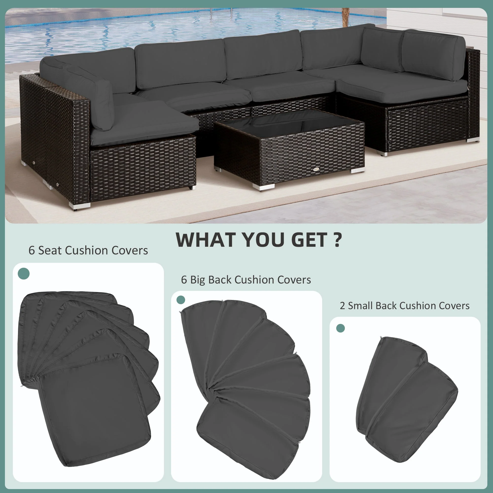 Garden Rattan Sofa Cushion Polyester Cover Replacement Outdoor- No Cushion Included - Image 4