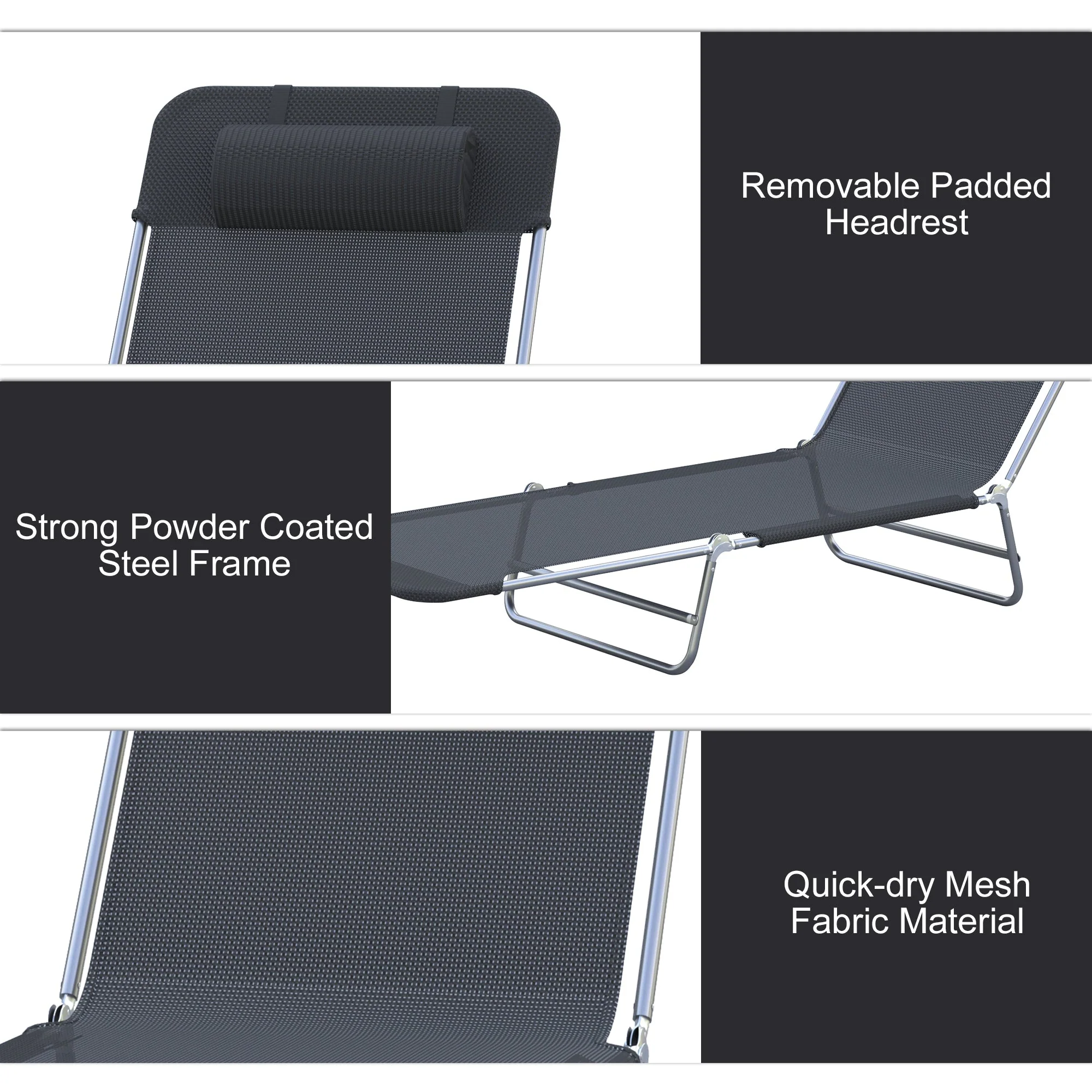 Garden Recliner Adjustable Sun Lounger-Black - Image 4