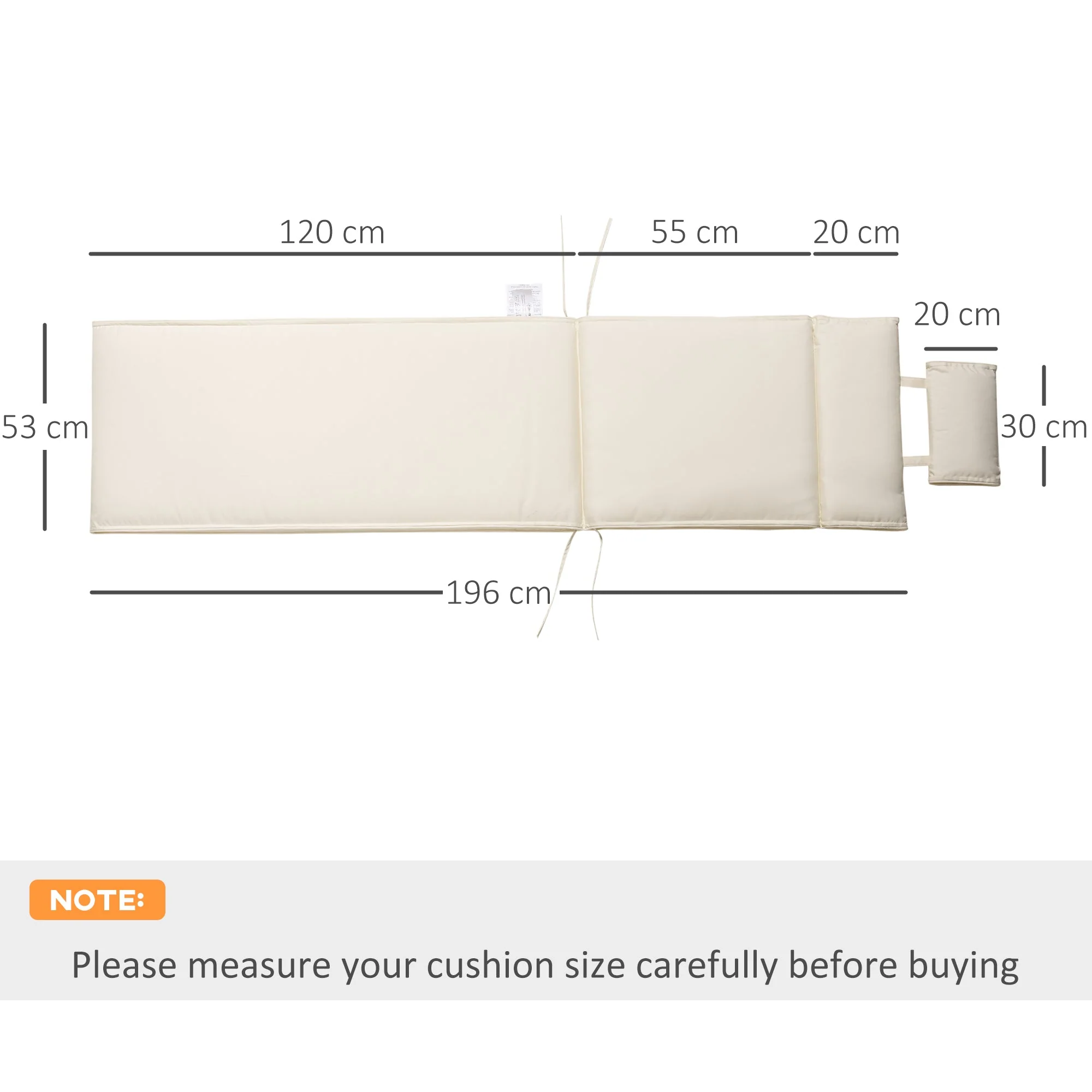 Garden Sun Lounger Cushion Replacement Thick Sunbed Reclining Chair Relaxer Pad with Pillow - Cream White - Image 2