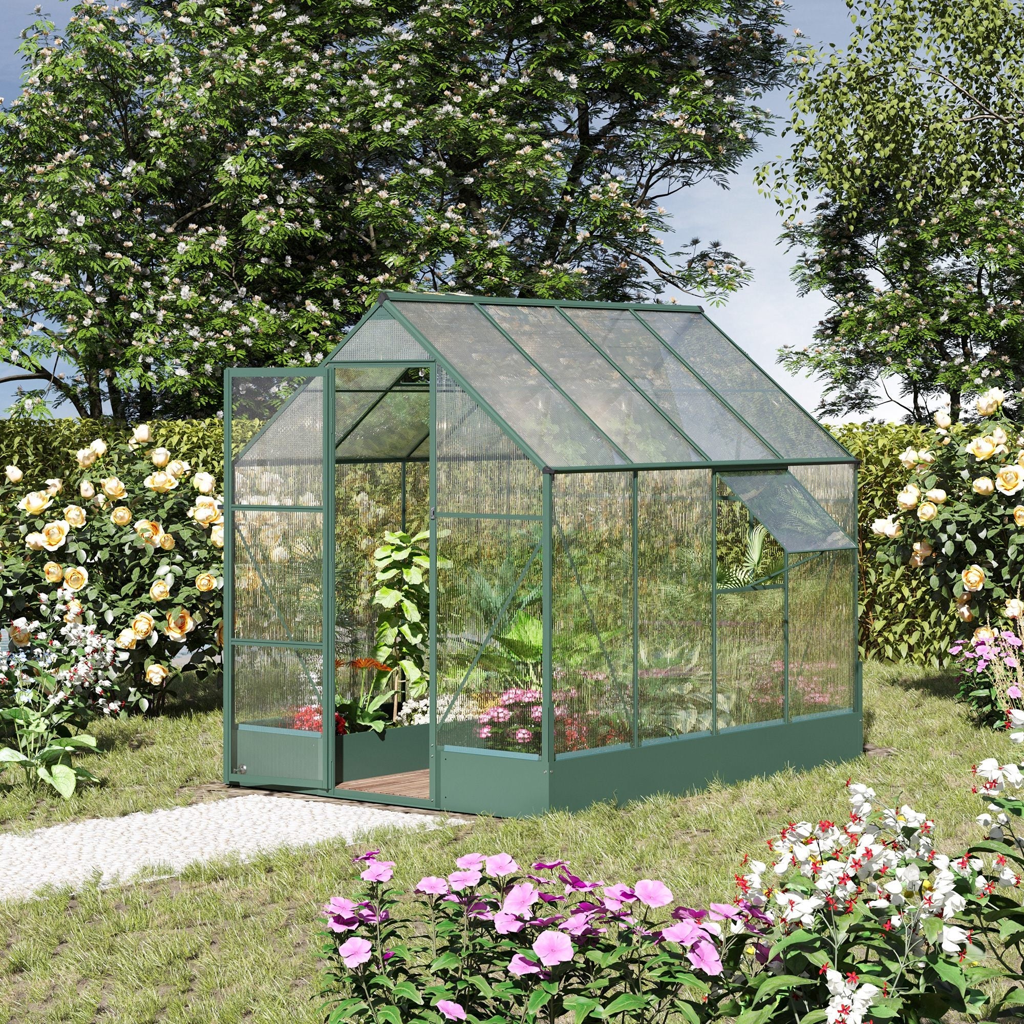 Garden Walk-in Aluminium Greenhouse Polycarbonate with Plant Bed - Image 2