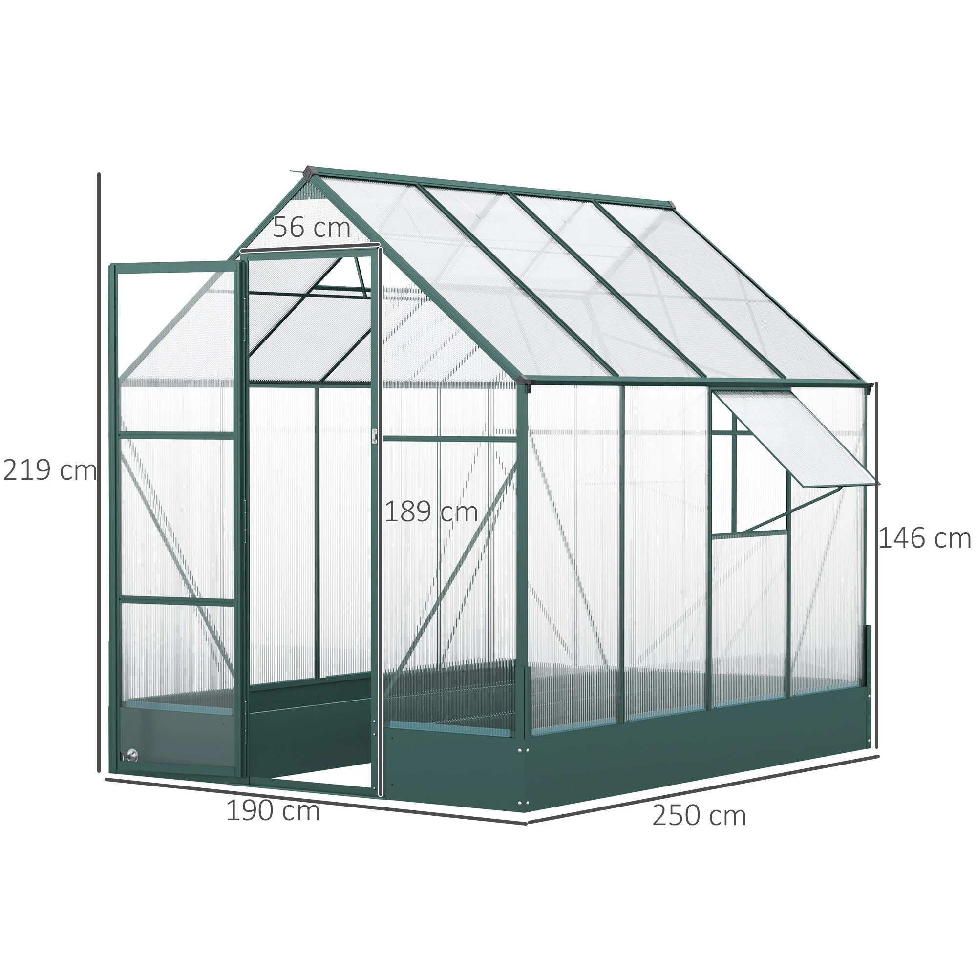 Garden Walk-in Aluminium Greenhouse Polycarbonate with Plant Bed - Image 3