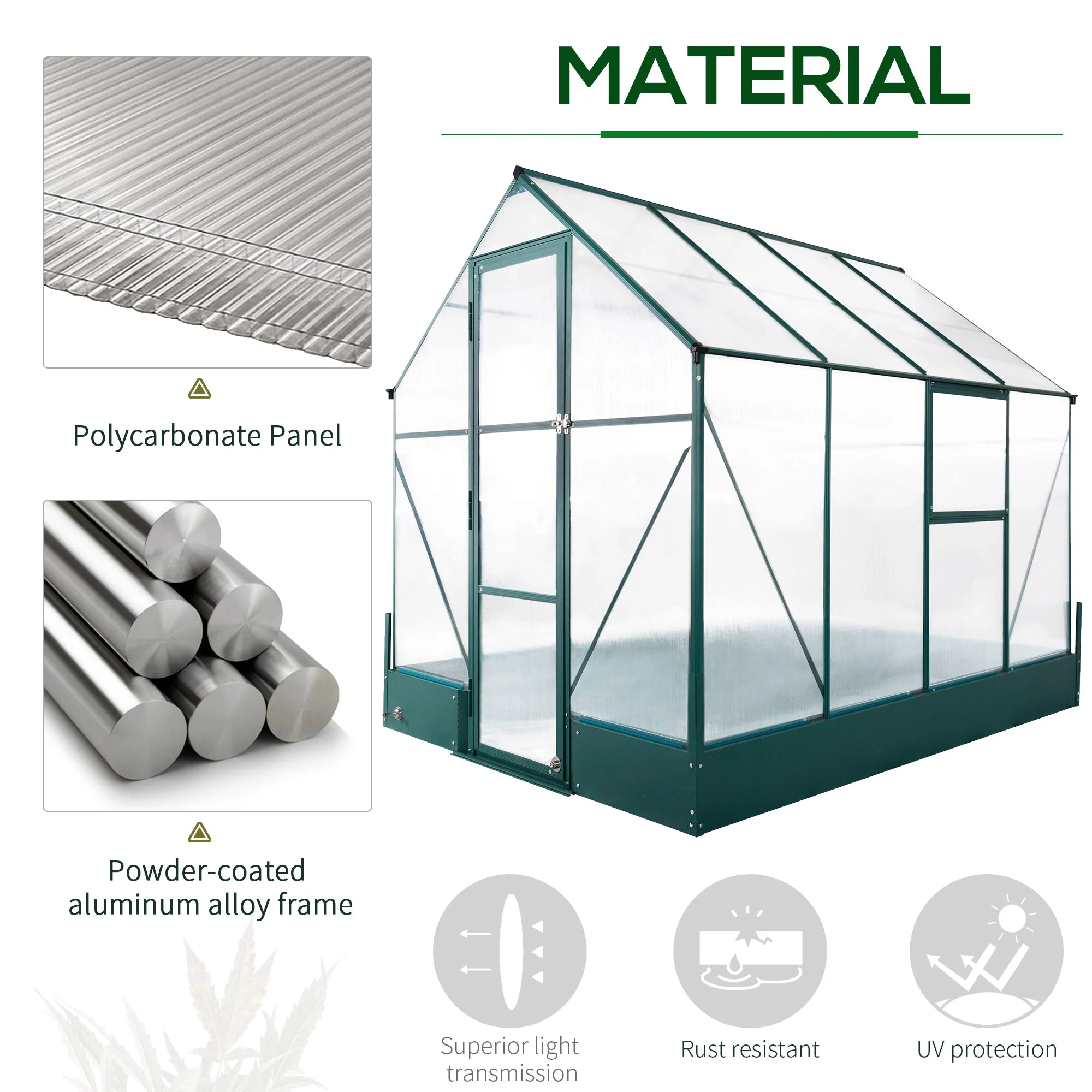 Garden Walk-in Aluminium Greenhouse Polycarbonate with Plant Bed - Image 4