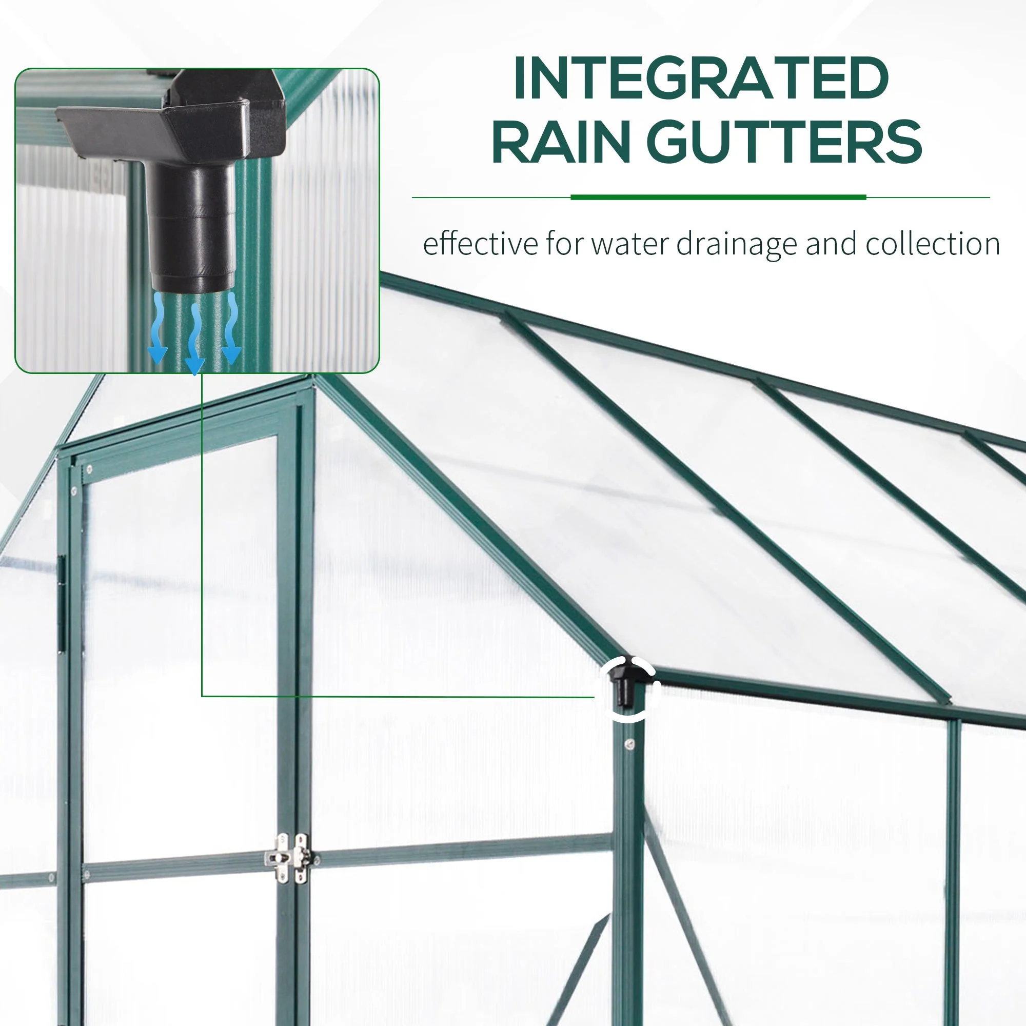 Garden Walk-in Aluminium Greenhouse Polycarbonate with Plant Bed - Image 8
