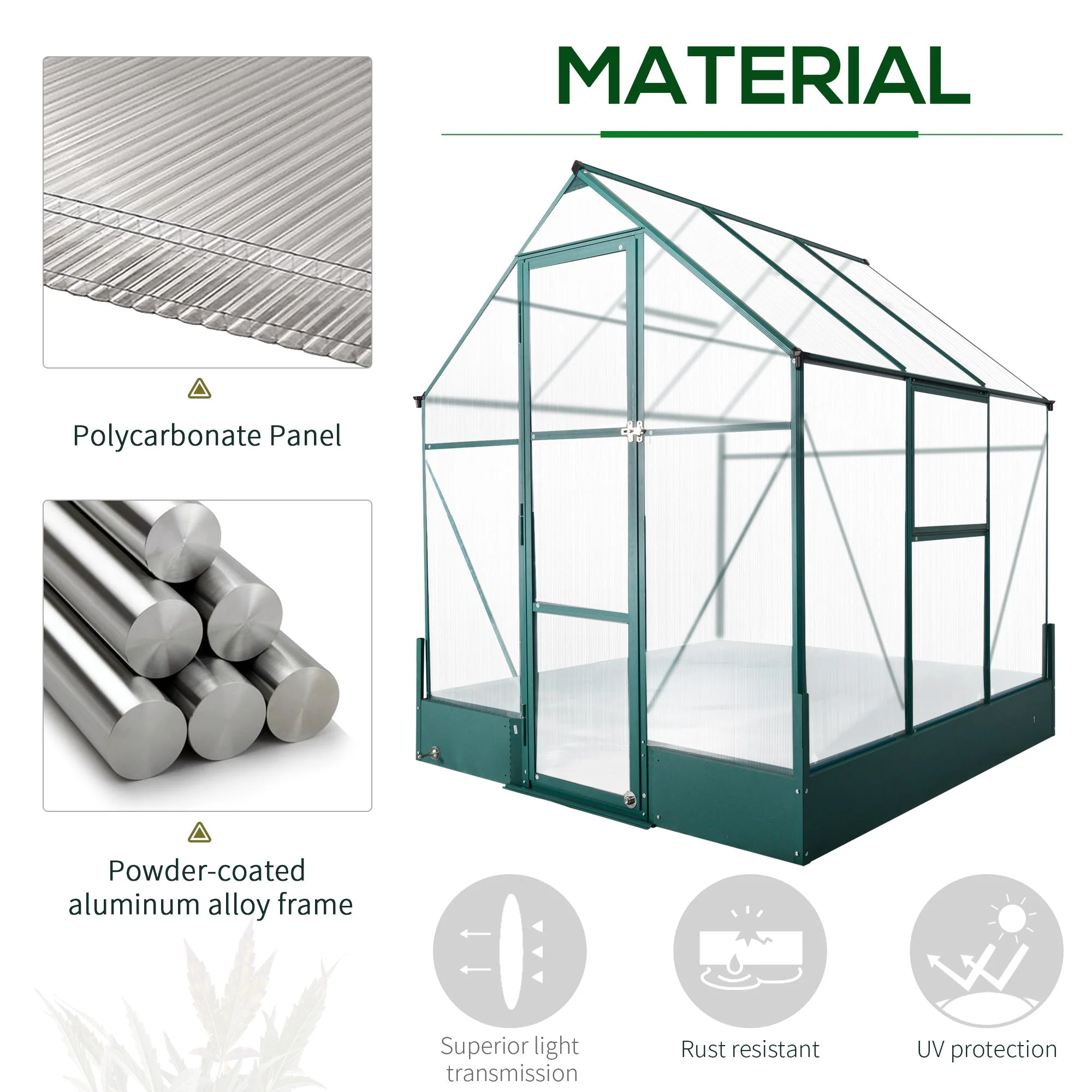 Garden Walk-in Aluminium Greenhouse Polycarbonate with Plant Bed - Image 4