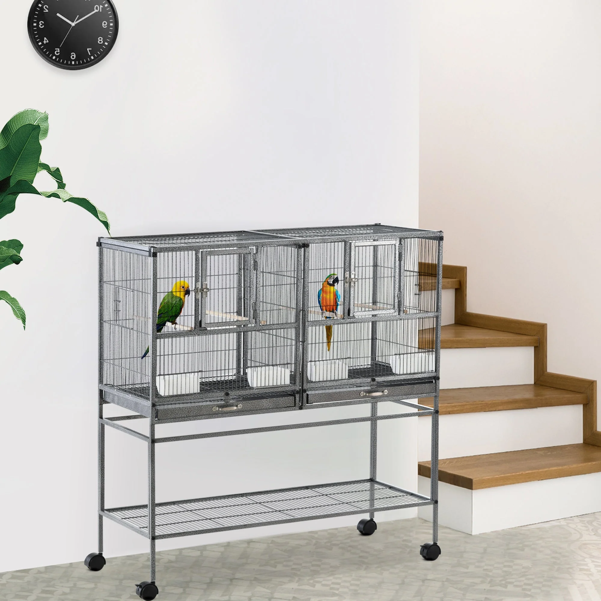 Grille 102cm Parrot Cage Wheeled Grey & Black by Pawhut - Image 3