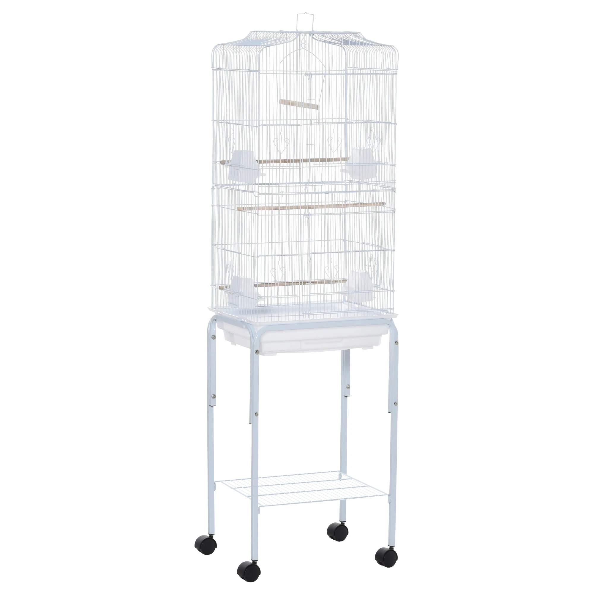 Grille 153cm Bird Cage Wheeled White by Pawhut - Image 3