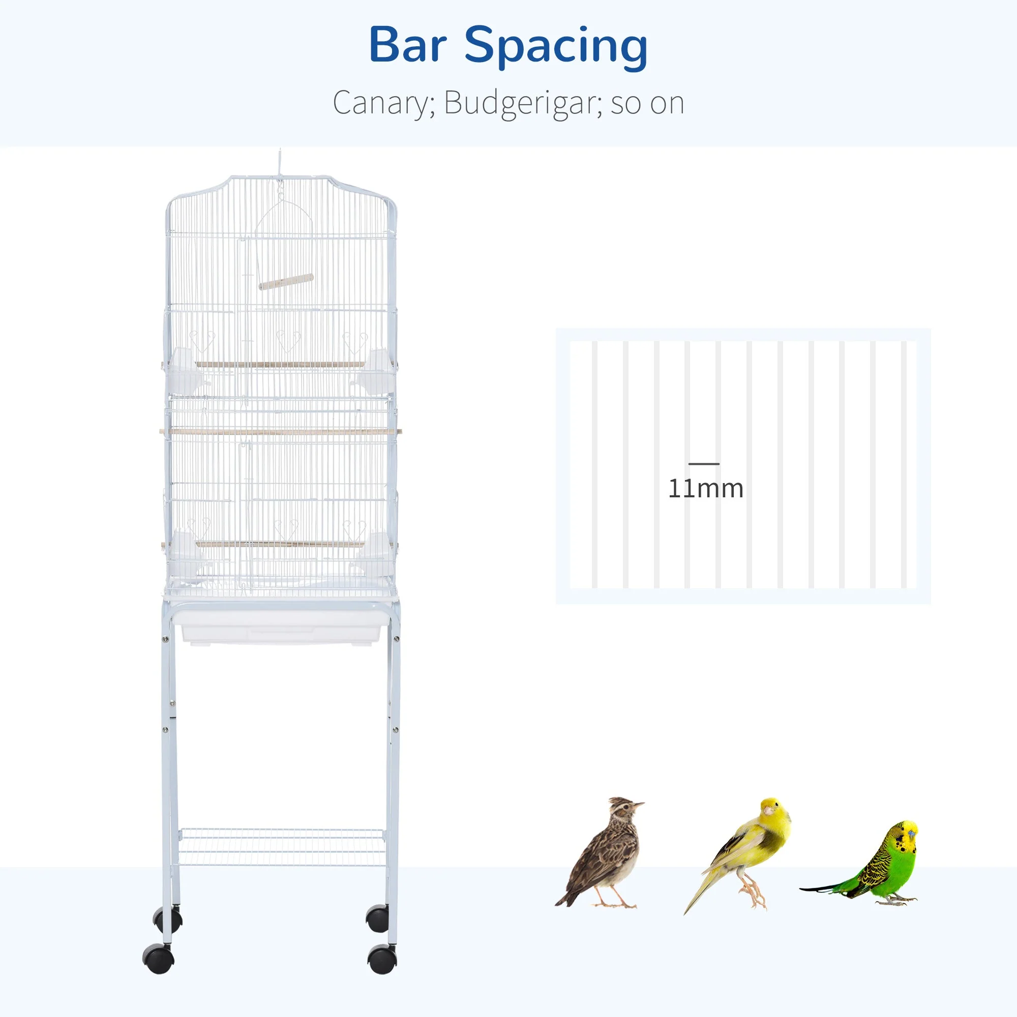 Grille 153cm Bird Cage Wheeled White by Pawhut - Image 7