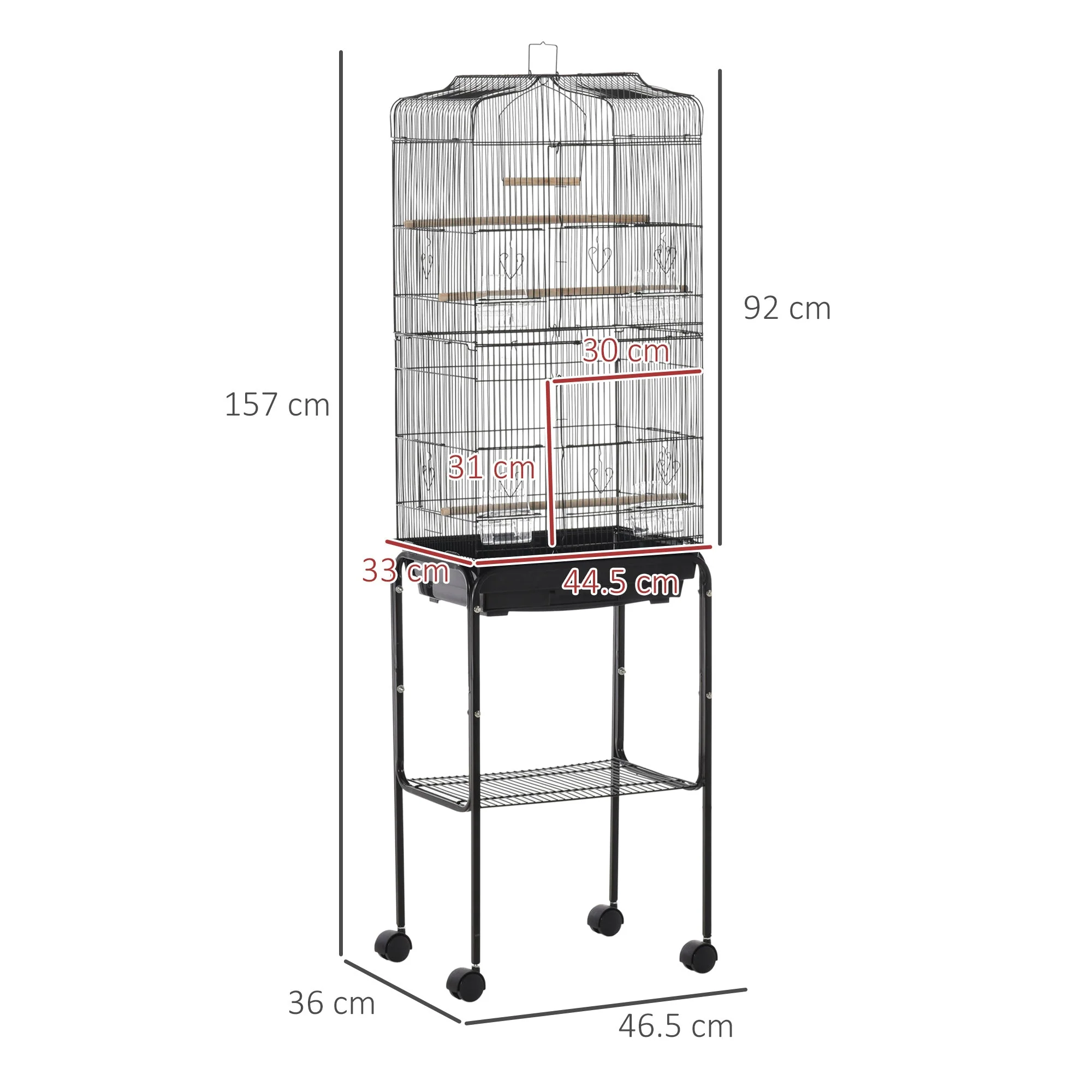 Grille 157cm Bird Cage Wheeled Black by Pawhut - Image 2