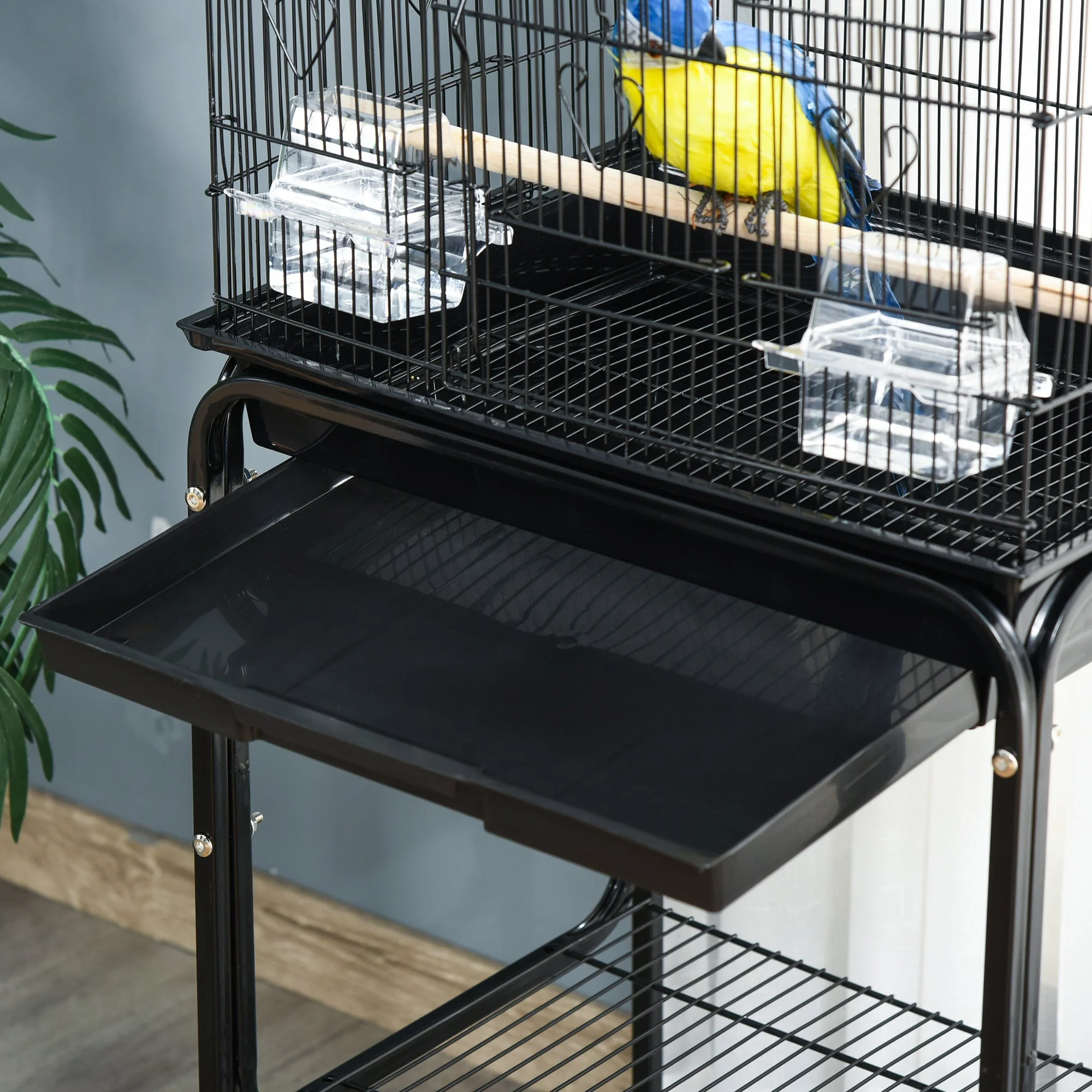 Grille 157cm Bird Cage Wheeled Black by Pawhut - Image 7