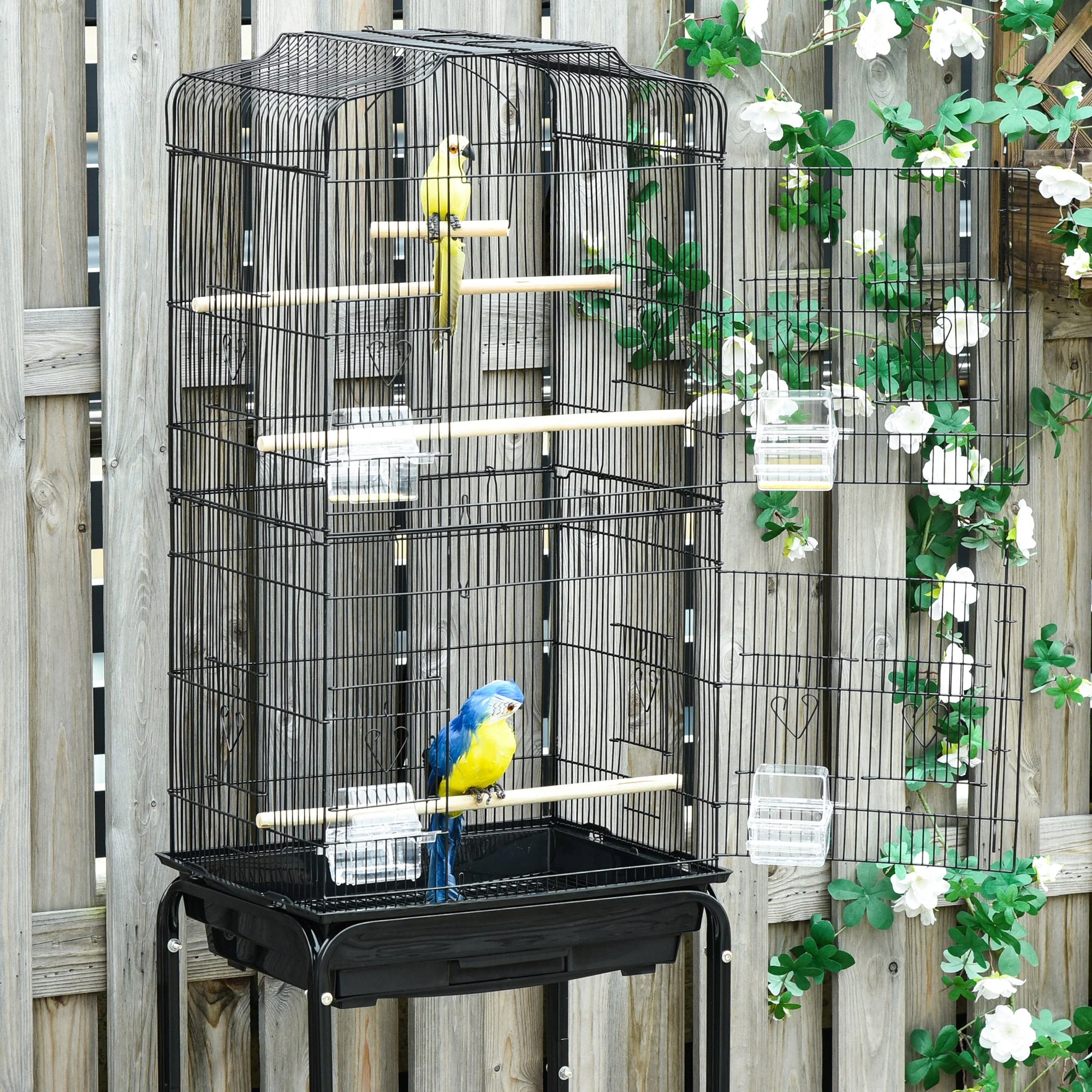 Grille 157cm Bird Cage Wheeled Black by Pawhut - Image 8