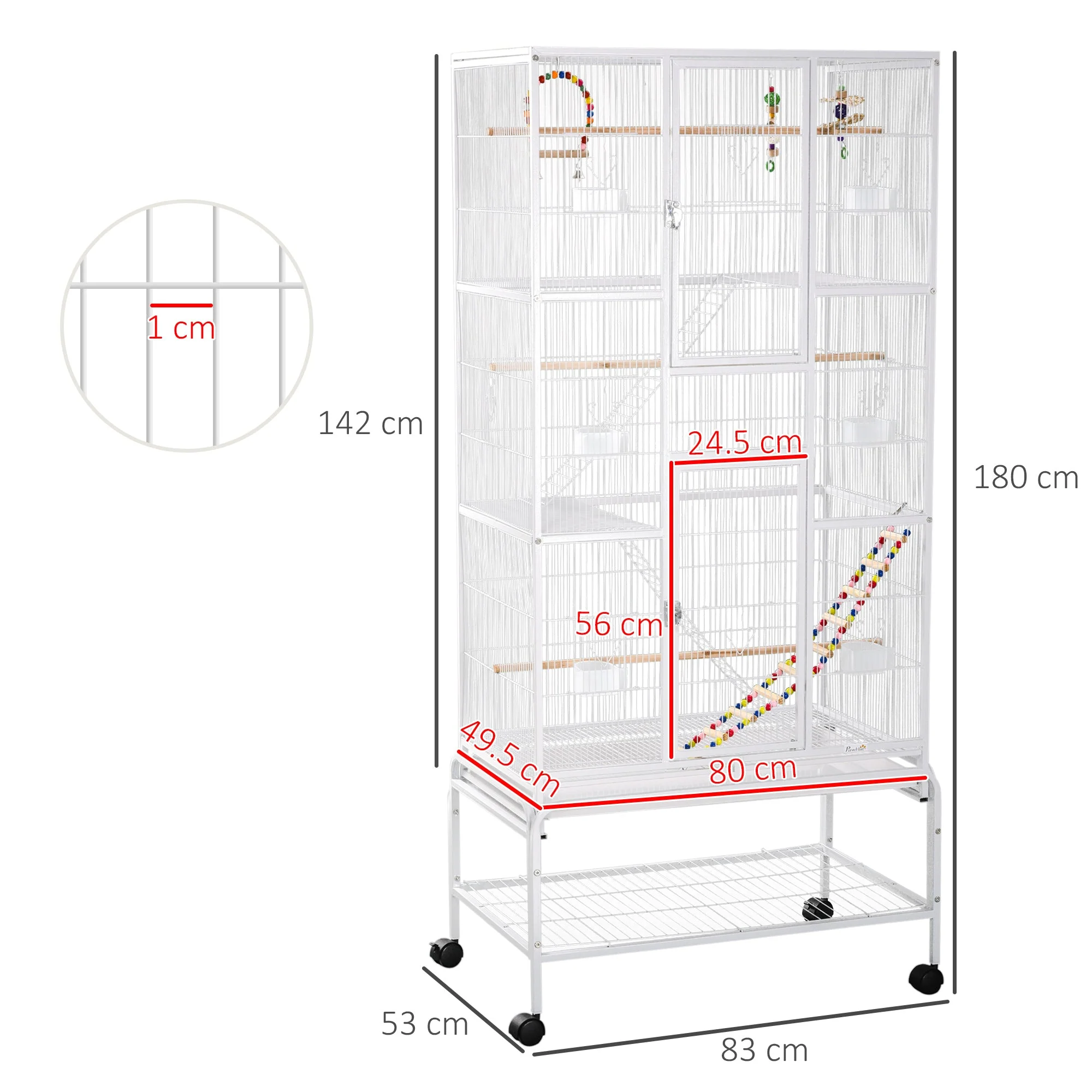 Grille 180cm Bird Cage Wheeled White by Pawhut - Image 2