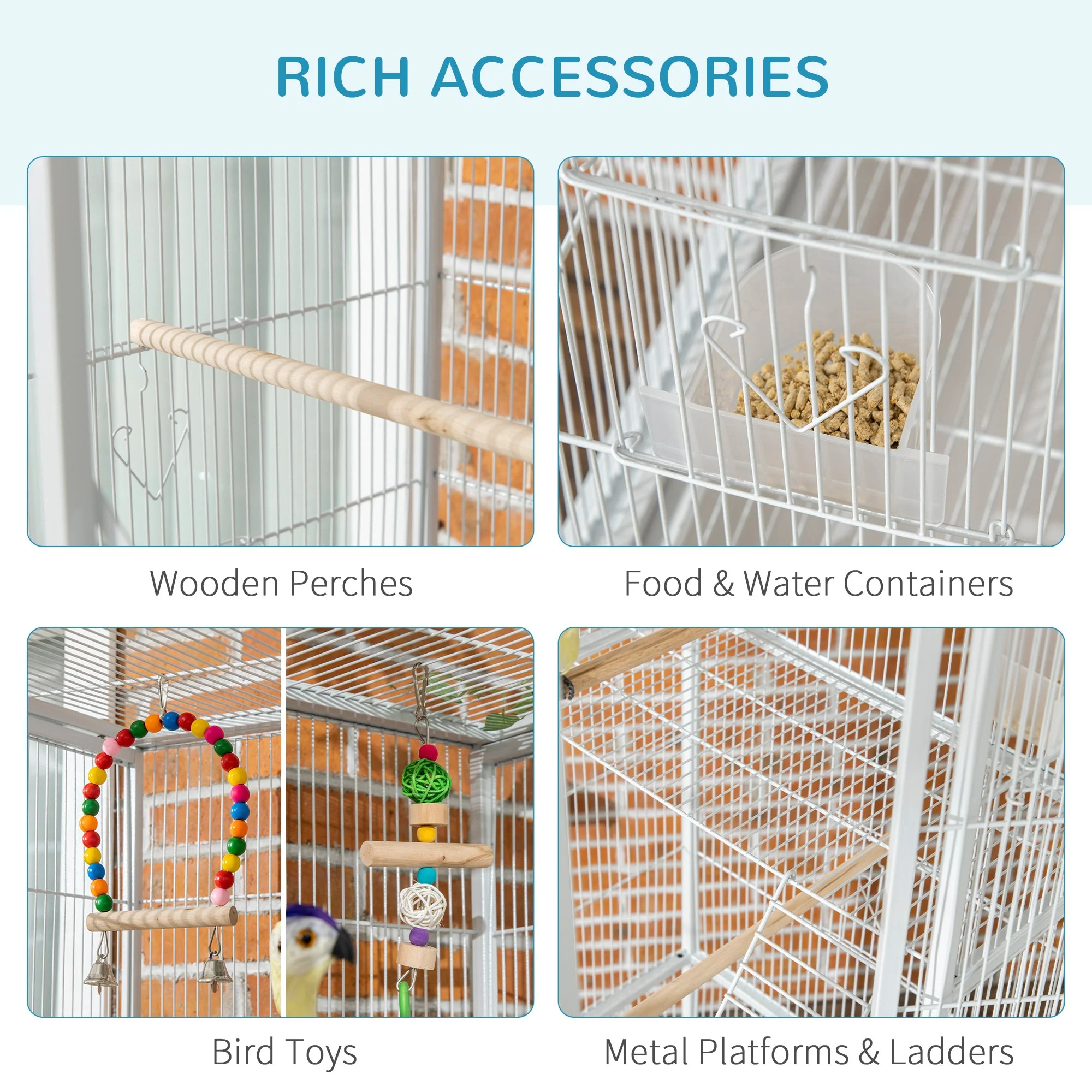 Grille 180cm Bird Cage Wheeled White by Pawhut - Image 5