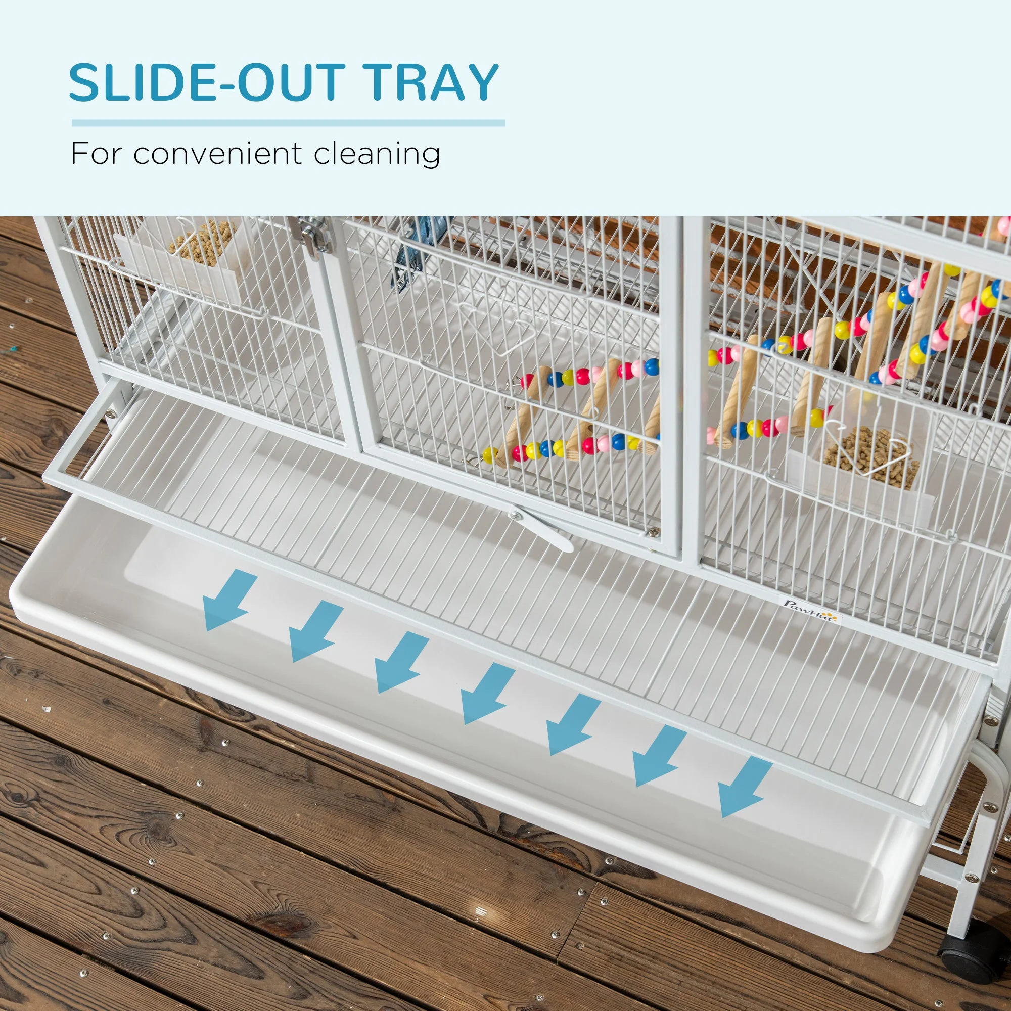 Grille 180cm Bird Cage Wheeled White by Pawhut - Image 6