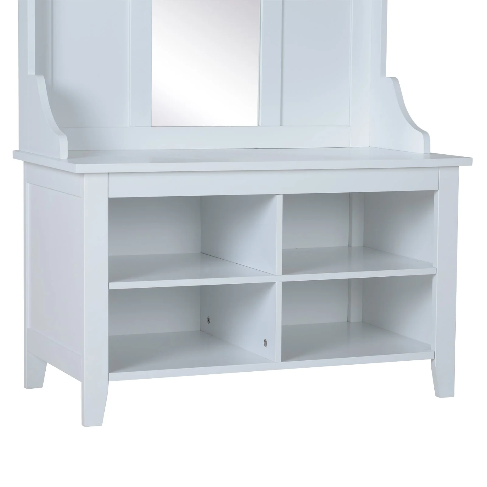 Hallway Furniture Set Shoe Bench Storage Mirror Cabinet Coat Rack Multiple Cubes Hangers Organiser Shelves w/ 4 Hooks - Image 7