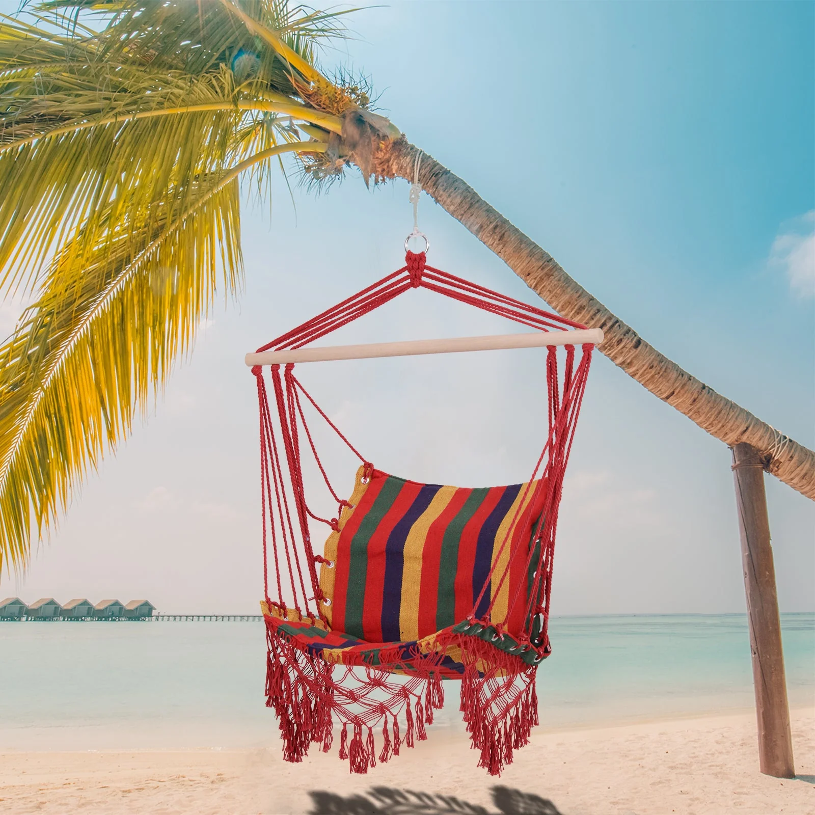 Hammock Chair Swing Colourful Striped Tree Hanging Seat Porch Indoor Outdoor Fabric Garden Furniture - Image 2