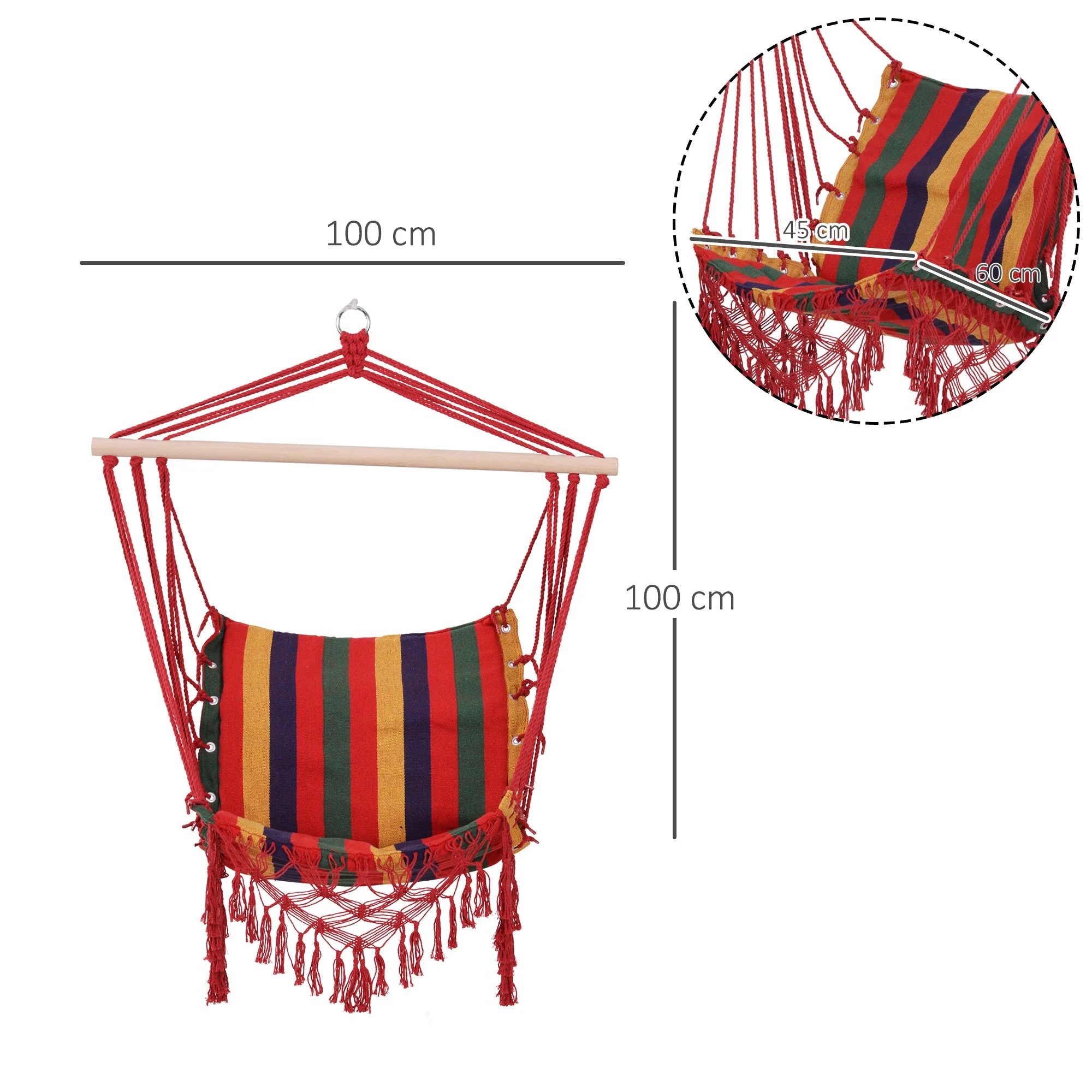 Hammock Chair Swing Colourful Striped Tree Hanging Seat Porch Indoor Outdoor Fabric Garden Furniture - Image 3