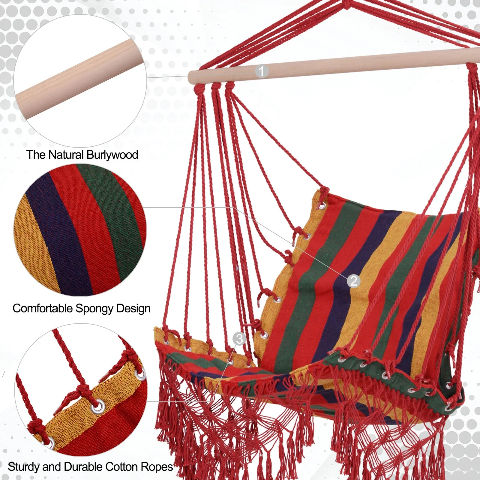 Hammock Chair Swing Colourful Striped Tree Hanging Seat Porch Indoor Outdoor Fabric Garden Furniture - Image 7
