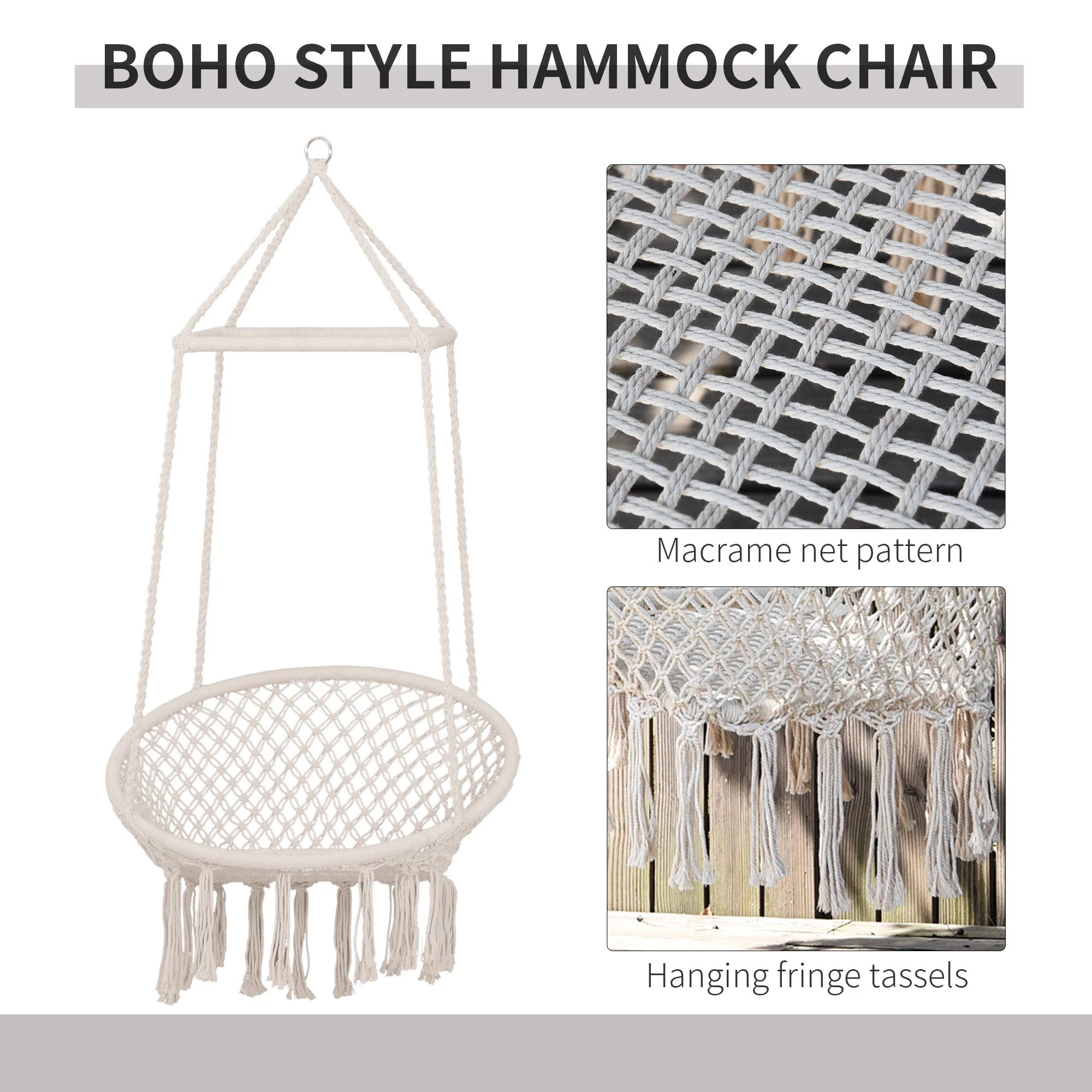 Hammock Macrame Hanging Rope Chair Hanging Seat Rope Tassels Solid Knitted Woven Net Seat Portable Garden Chair for Patio - Image 4
