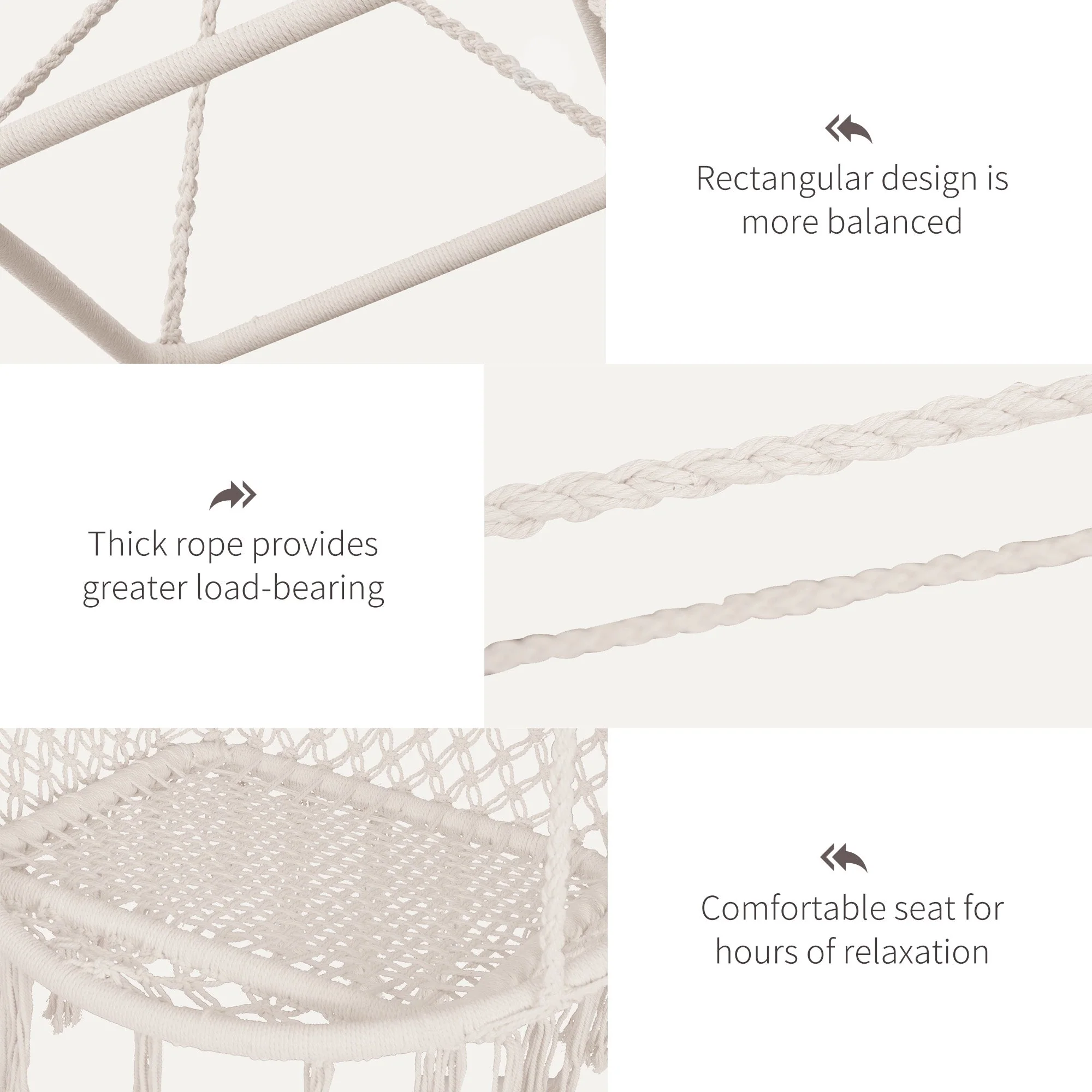 Hammock Macrame Hanging Rope Chair Hanging Seat Rope Tassels Solid Knitted Woven Net Seat Portable Garden Chair for Patio - Image 5