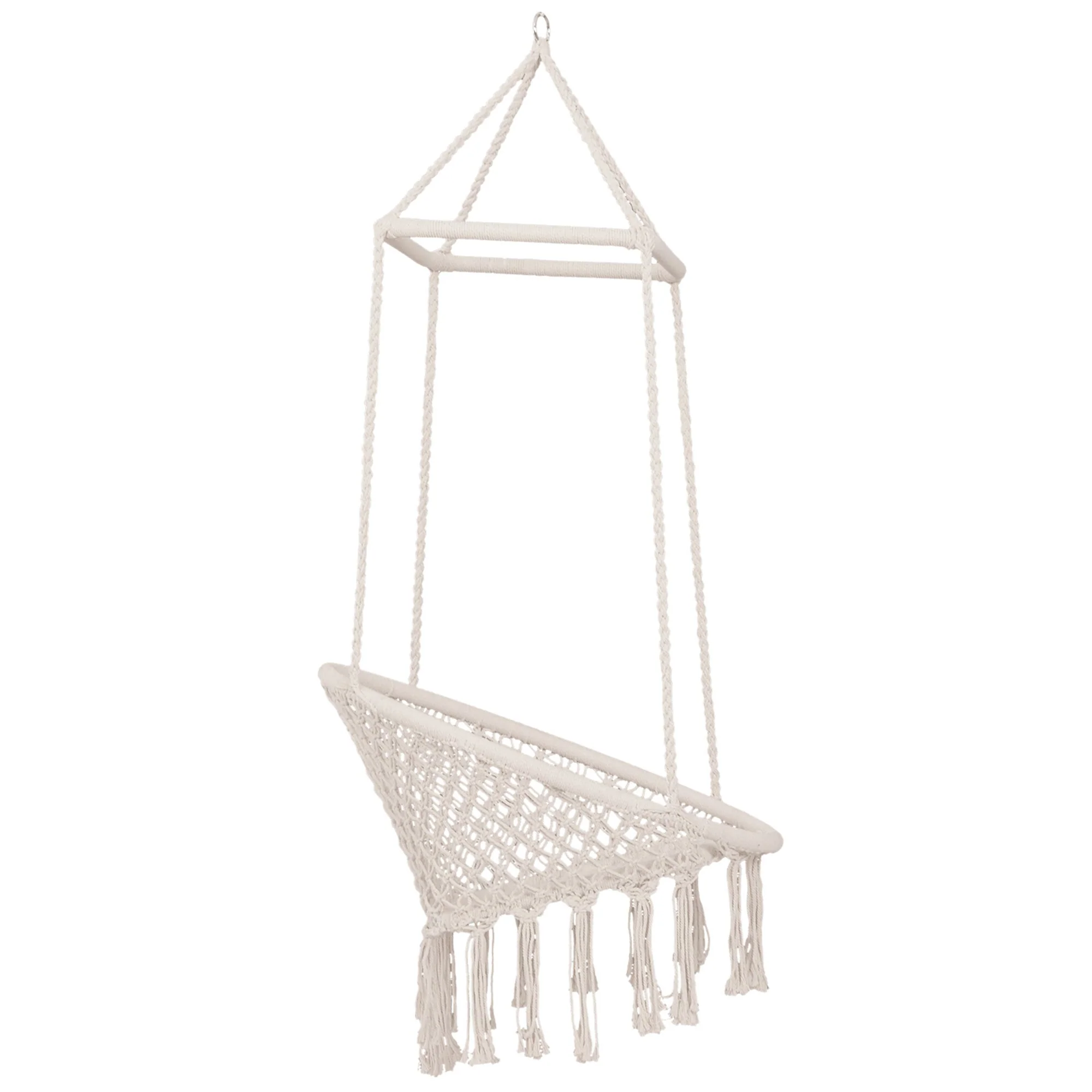 Hammock Macrame Hanging Rope Chair Hanging Seat Rope Tassels Solid Knitted Woven Net Seat Portable Garden Chair for Patio - Image 7