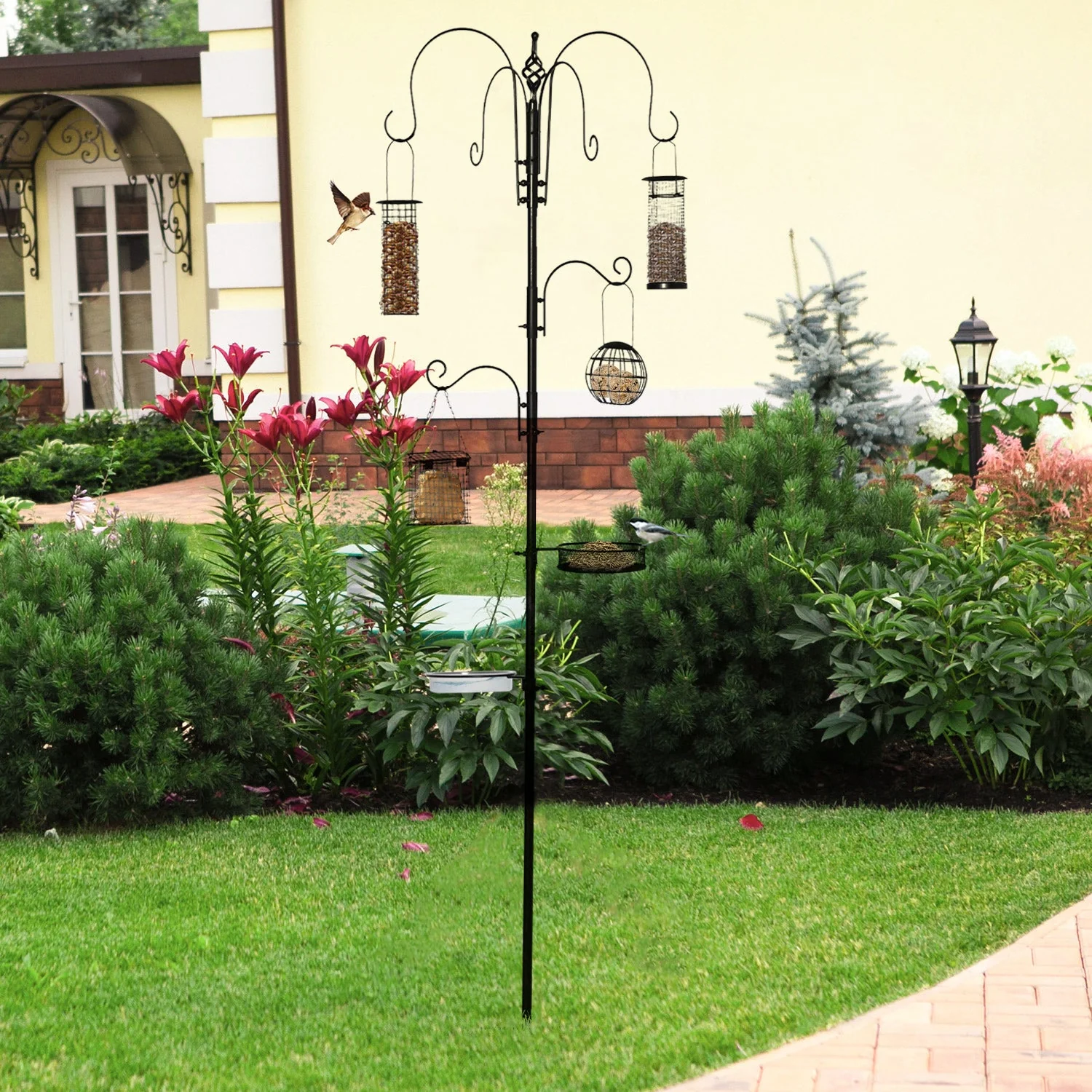 Hanging 226cm Bird Feeder Station Steel Black by Pawhut - Image 2