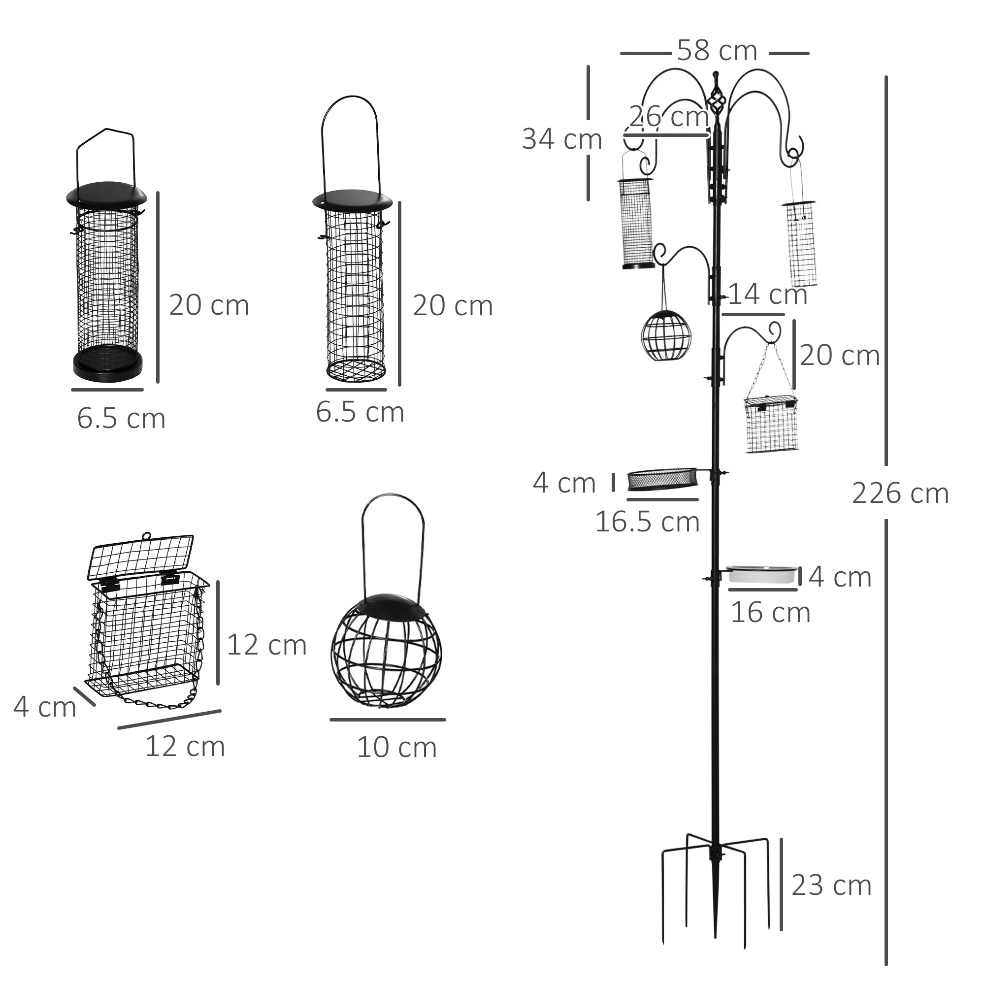Hanging 226cm Bird Feeder Station Steel Black by Pawhut - Image 3