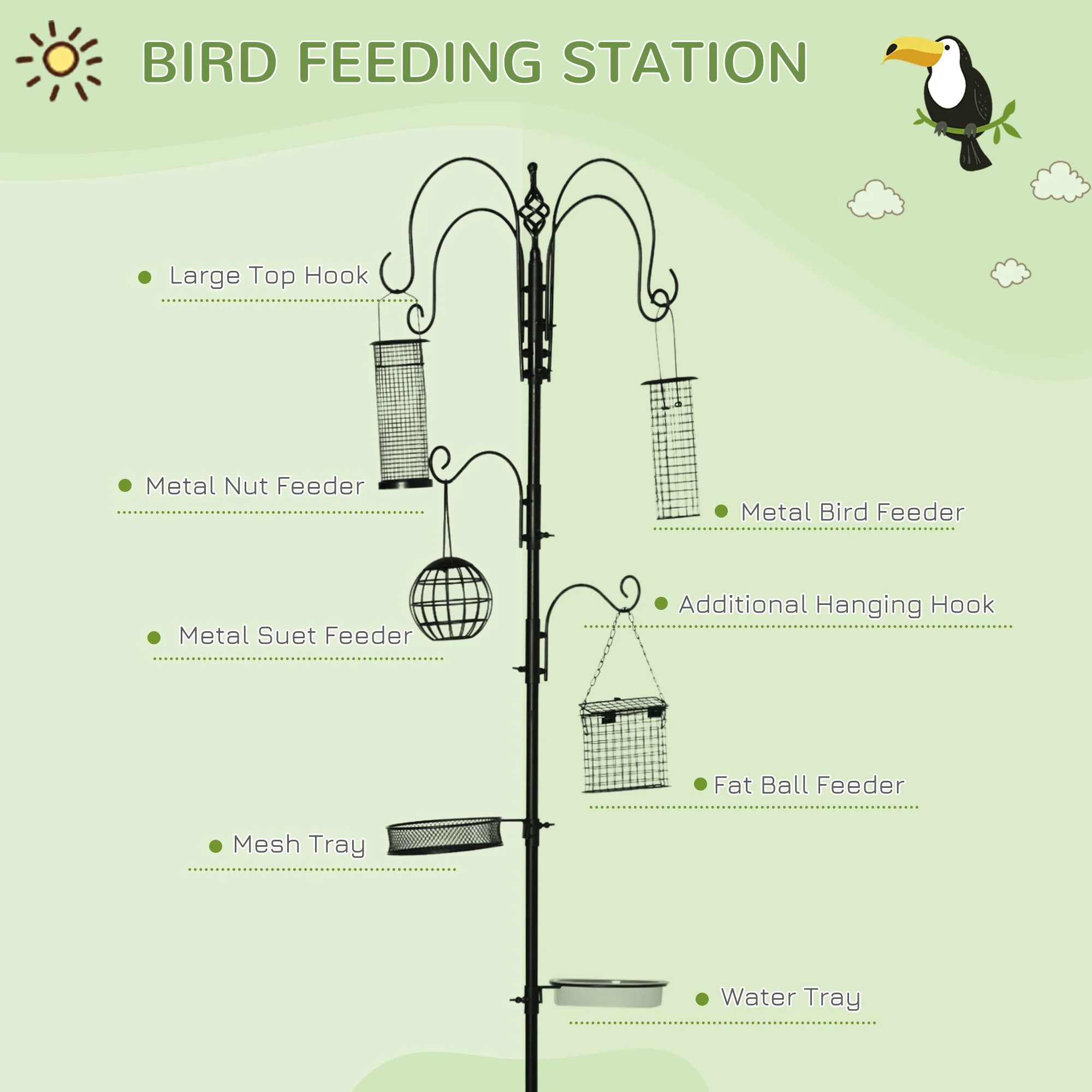 Hanging 226cm Bird Feeder Station Steel Black by Pawhut - Image 4
