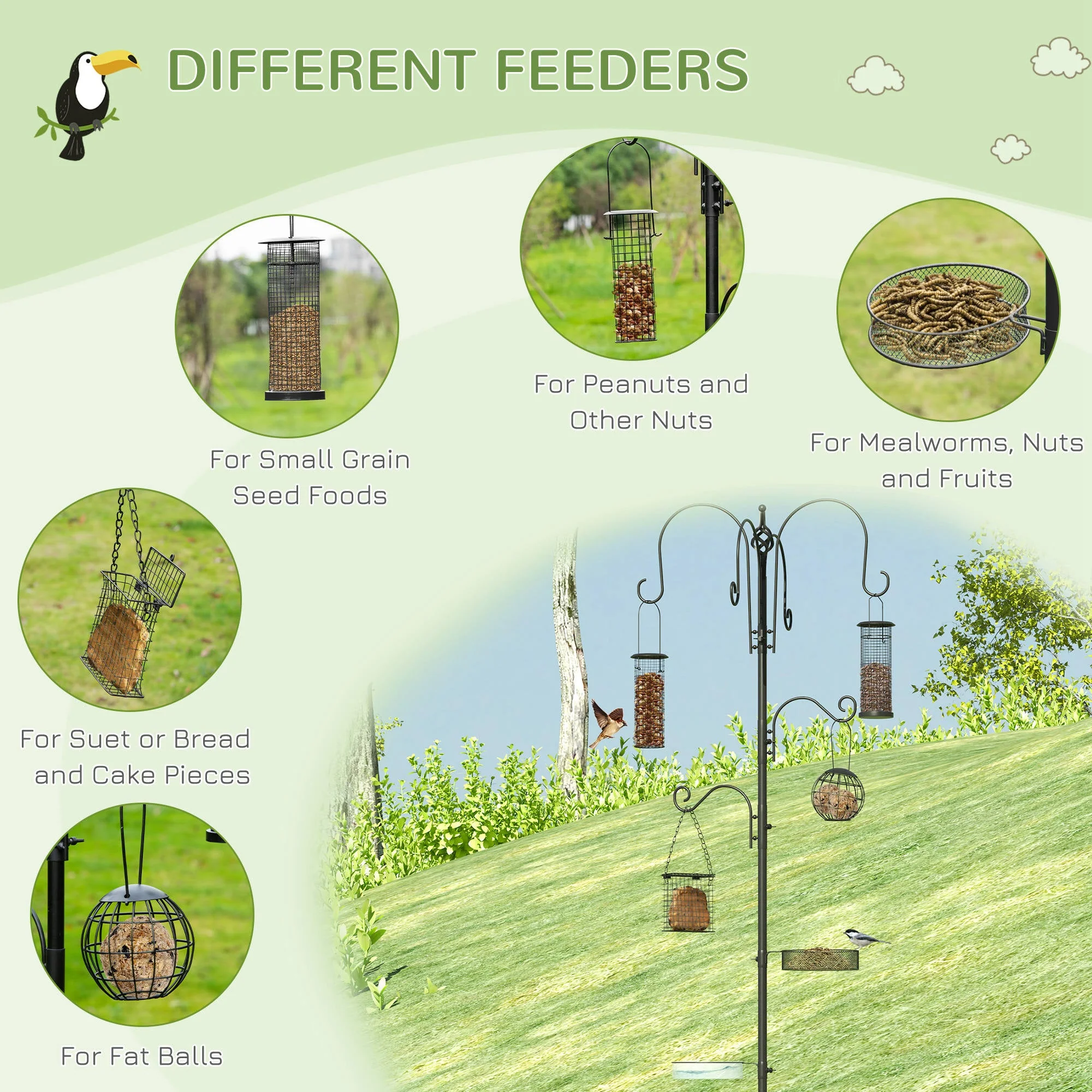 Hanging 226cm Bird Feeder Station Steel Black by Pawhut - Image 5