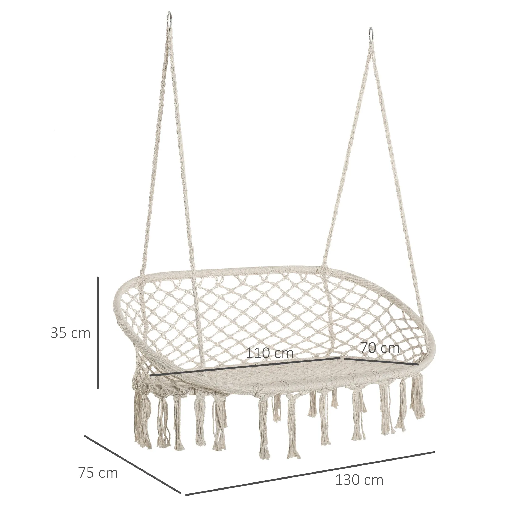 Hanging Hammock Chair Cotton Rope Porch Swing with Metal Frame - Image 3