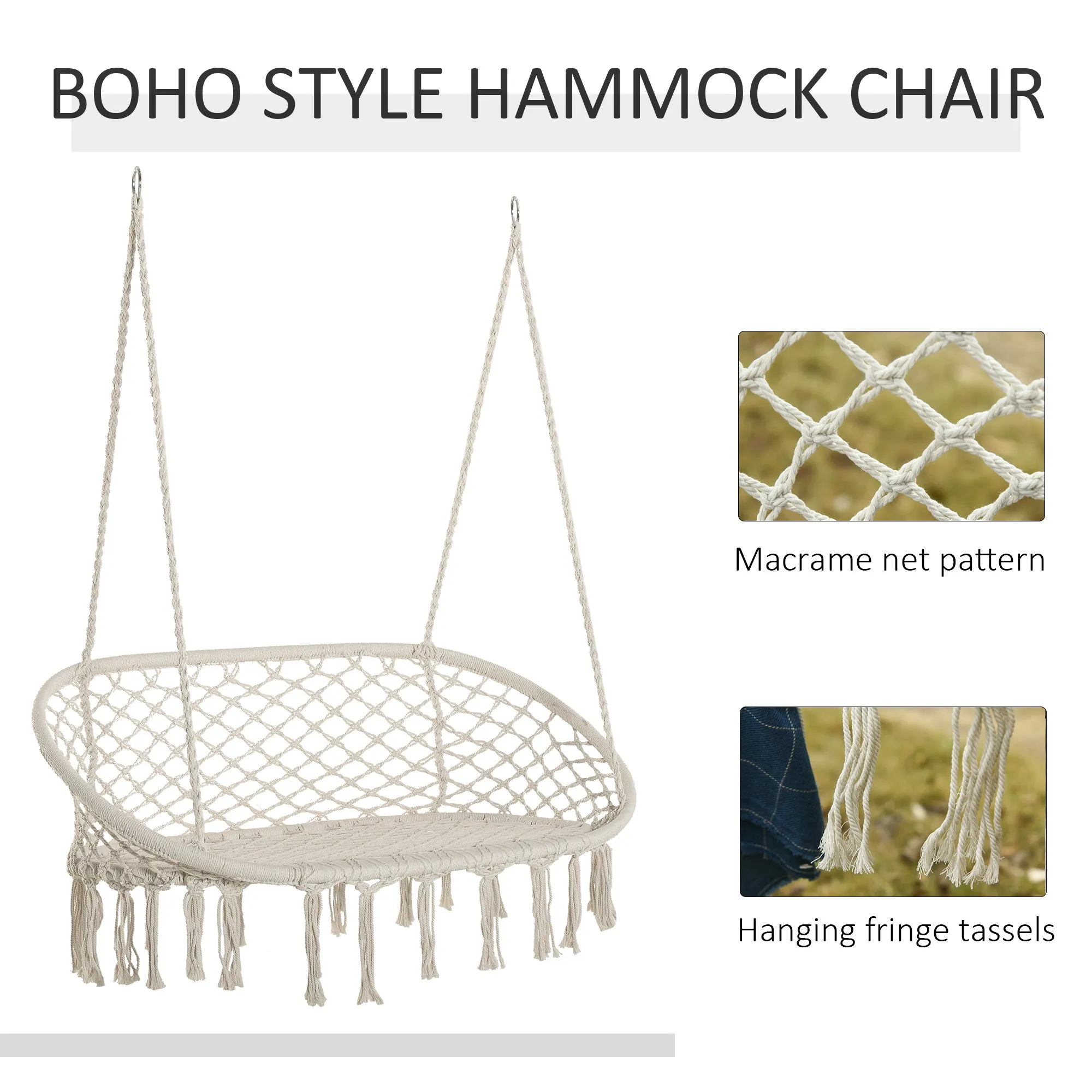 Hanging Hammock Chair Cotton Rope Porch Swing with Metal Frame - Image 4