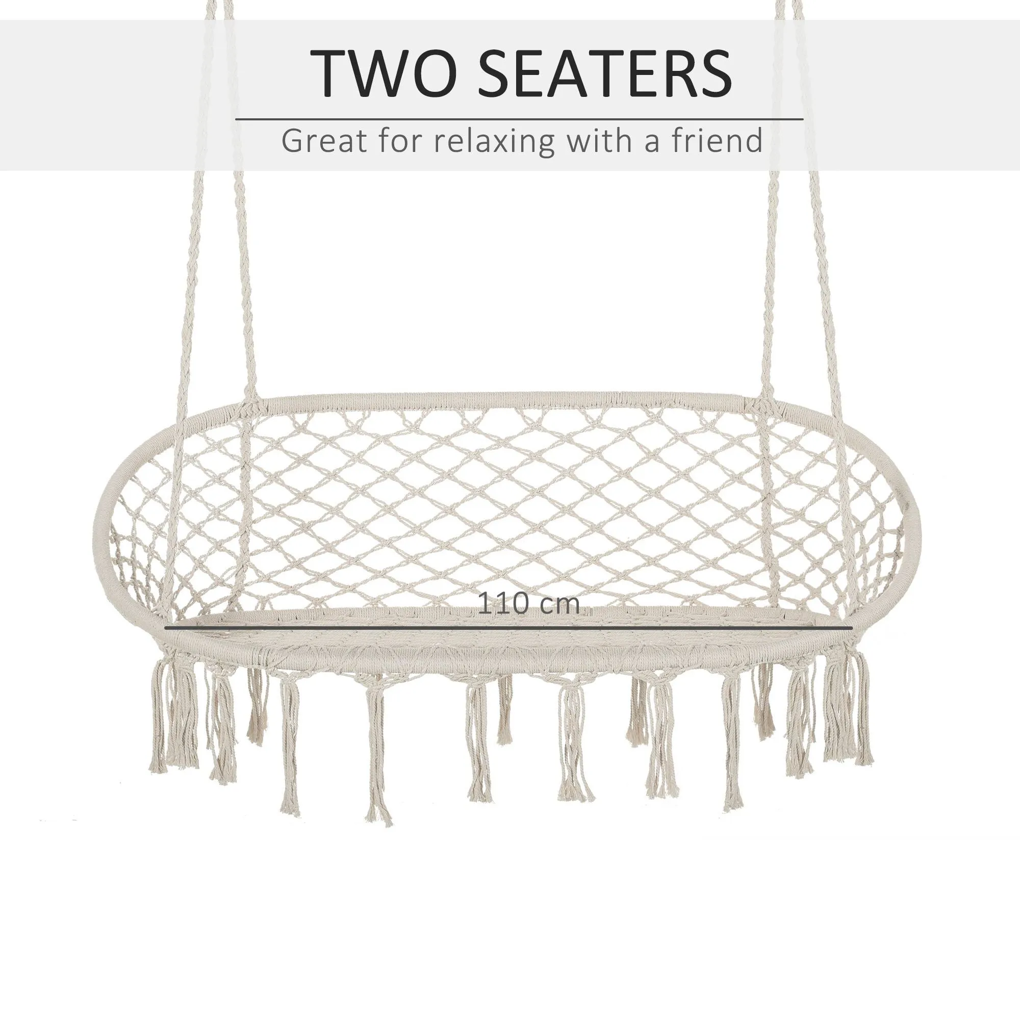 Hanging Hammock Chair Cotton Rope Porch Swing with Metal Frame - Image 5