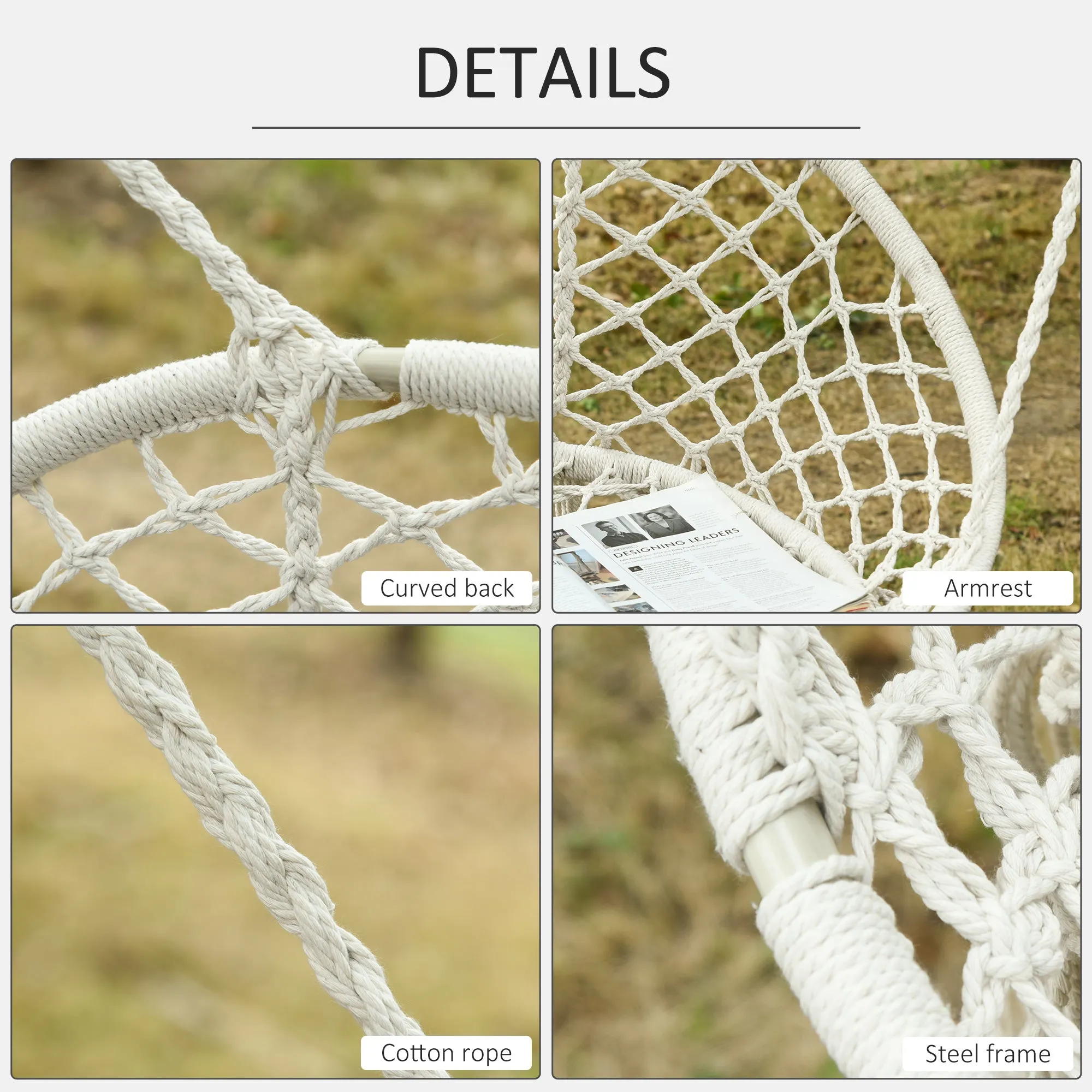 Hanging Hammock Chair Cotton Rope Porch Swing with Metal Frame - Image 6