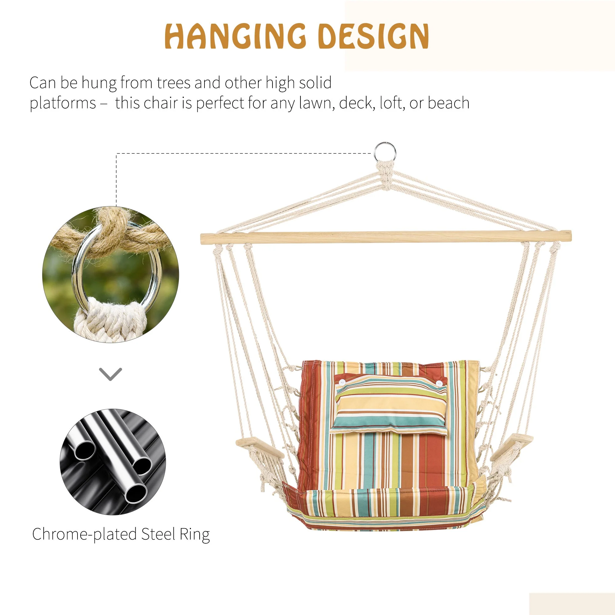 Hanging Hammock Chair Swing Chair Thick Rope Frame Safe Wide Seat Indoor Outdoor Home - Image 6