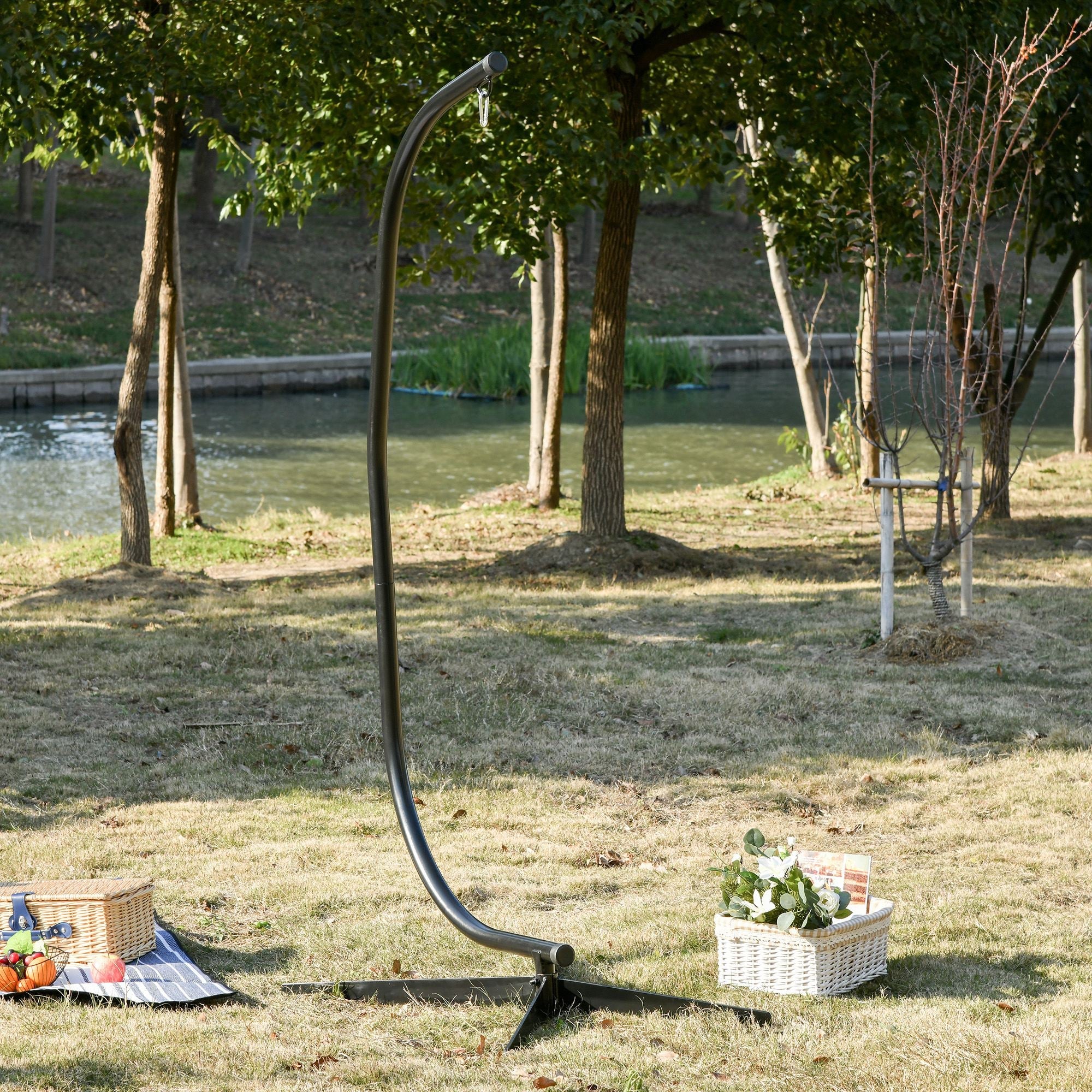 Hanging Hammock Stand Hammock Chair Stand C Stand Steel Heavy Duty Stand for Hanging Hammock Air Porch Swing Chair Indoor Outdoor Only Construction - Image 7