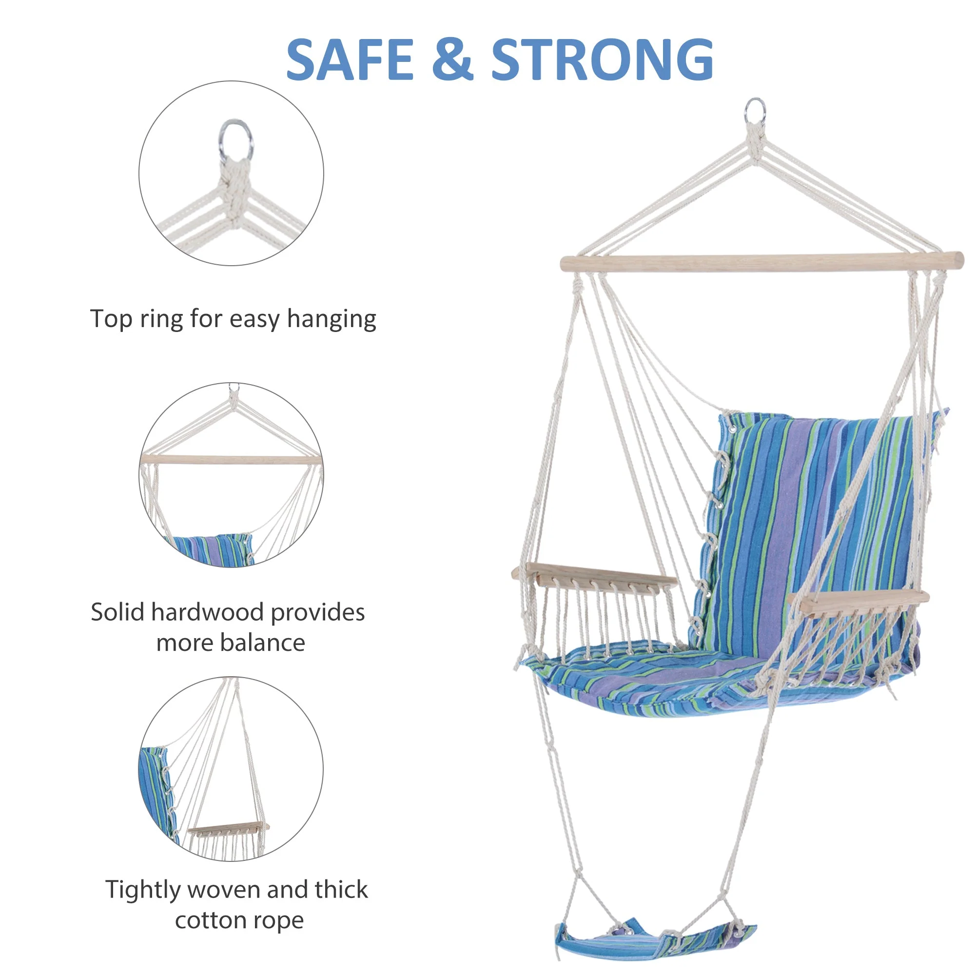Hanging Rope Chair with Soft Padded Seat & Backrest - Image 4