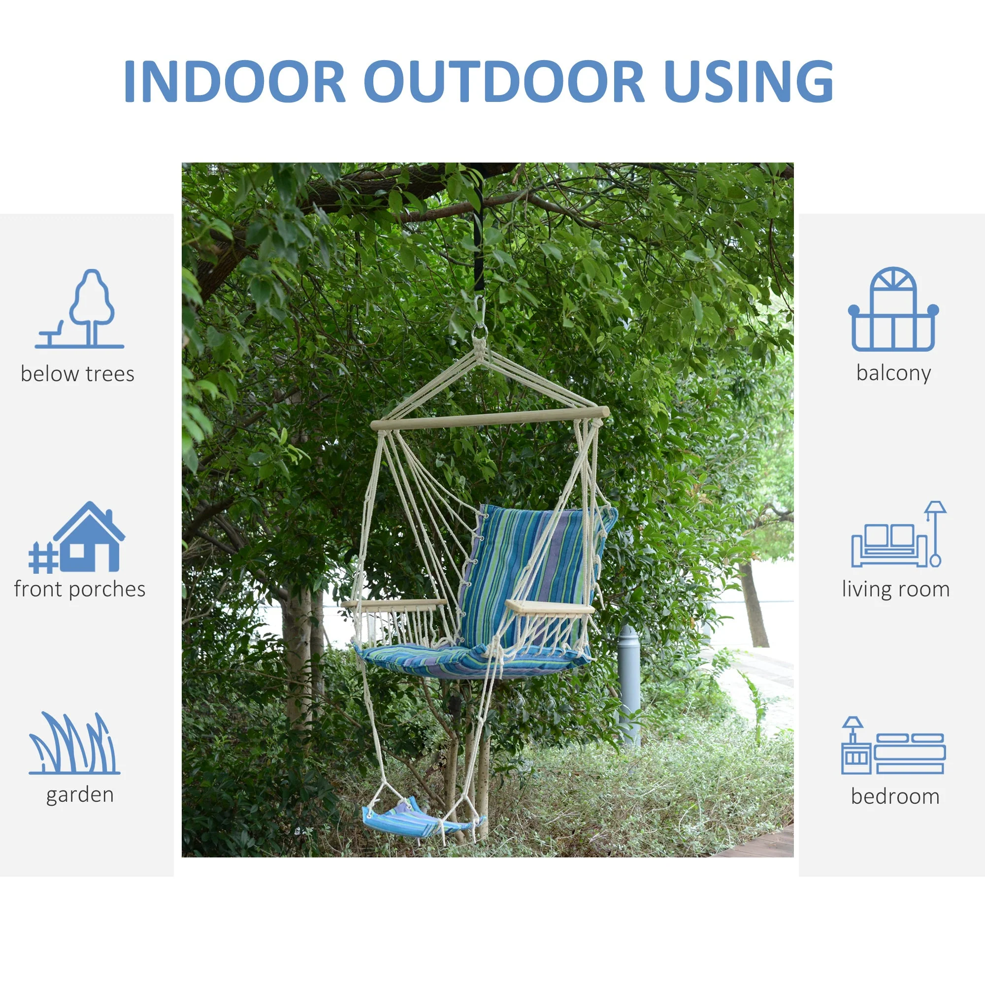 Hanging Rope Chair with Soft Padded Seat & Backrest - Image 5