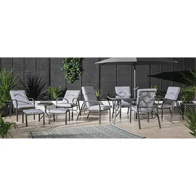 Premium Garden Patio Dining Set - 6 Seats Grey Pinstripe Cushions - Image 3
