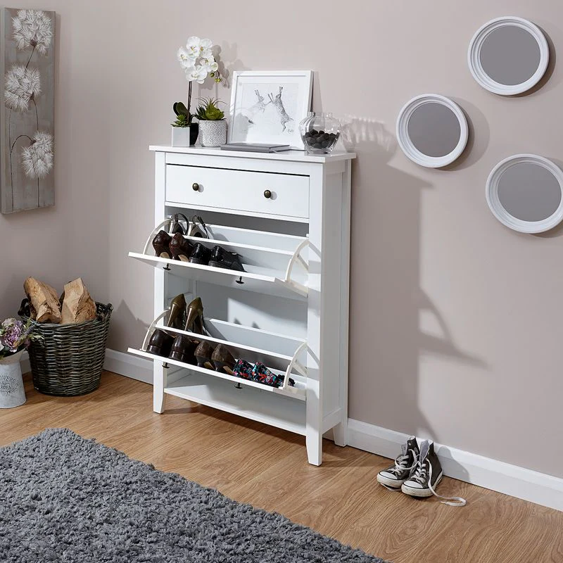 Hattie Tall Shoe Storage White 2 Doors 1 Drawer - Image 2