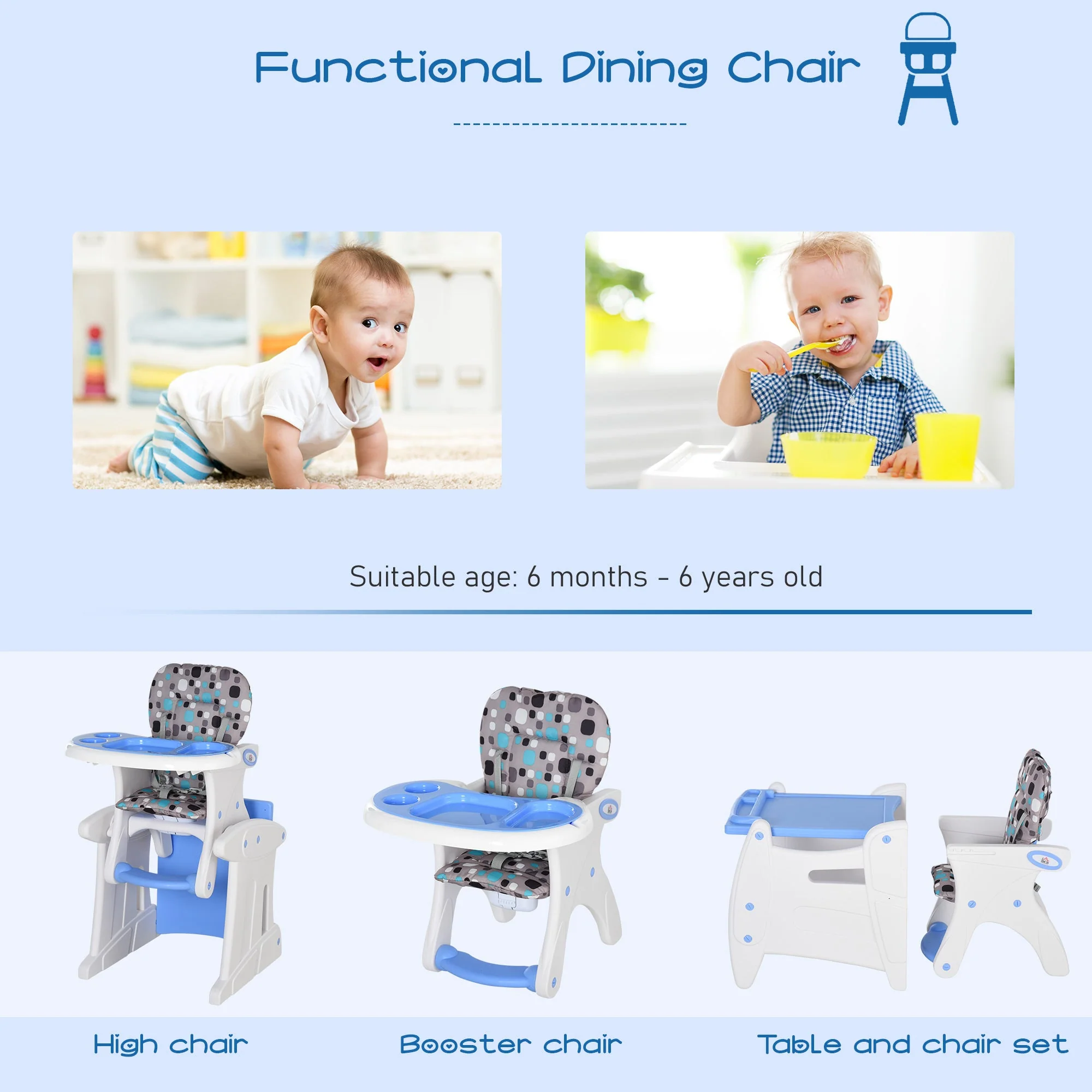 HDPE 3-in-1 Baby Booster High Chair Blue - Image 4