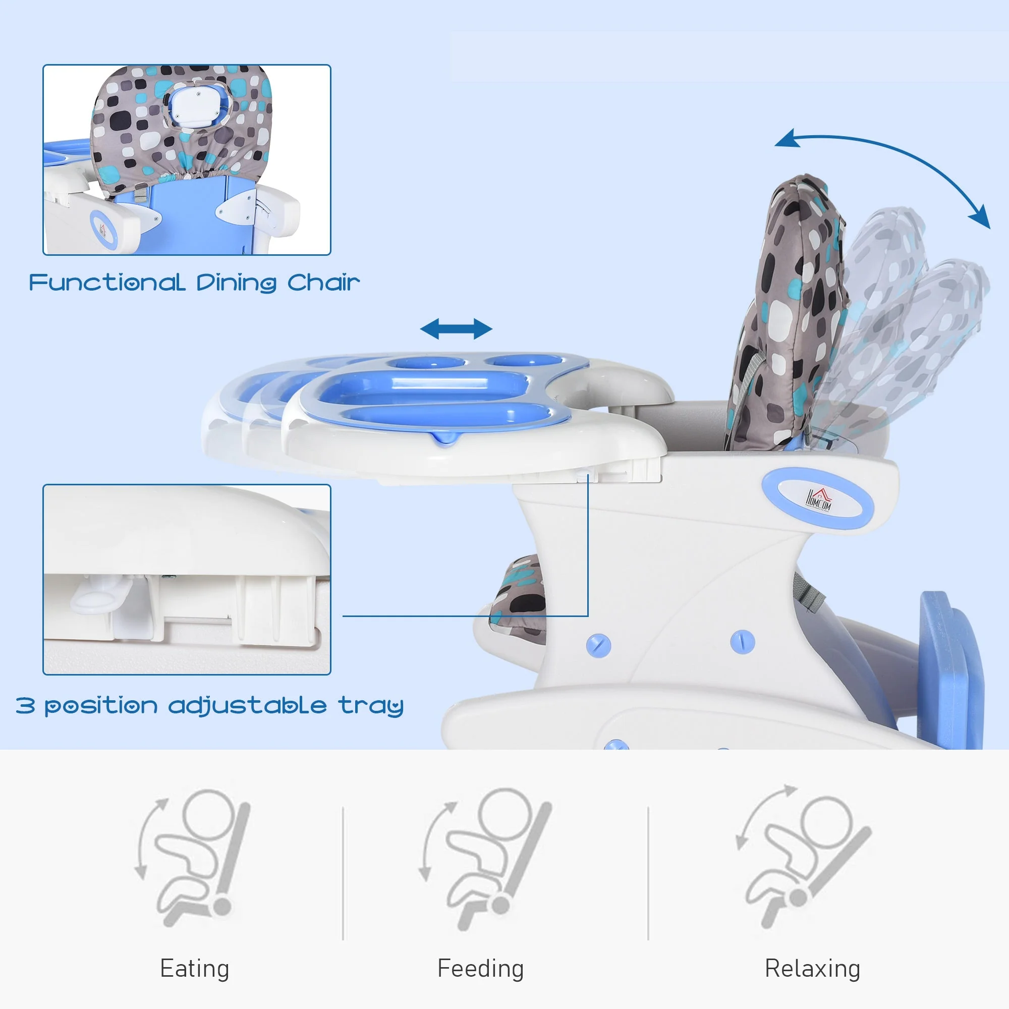 HDPE 3-in-1 Baby Booster High Chair Blue - Image 5