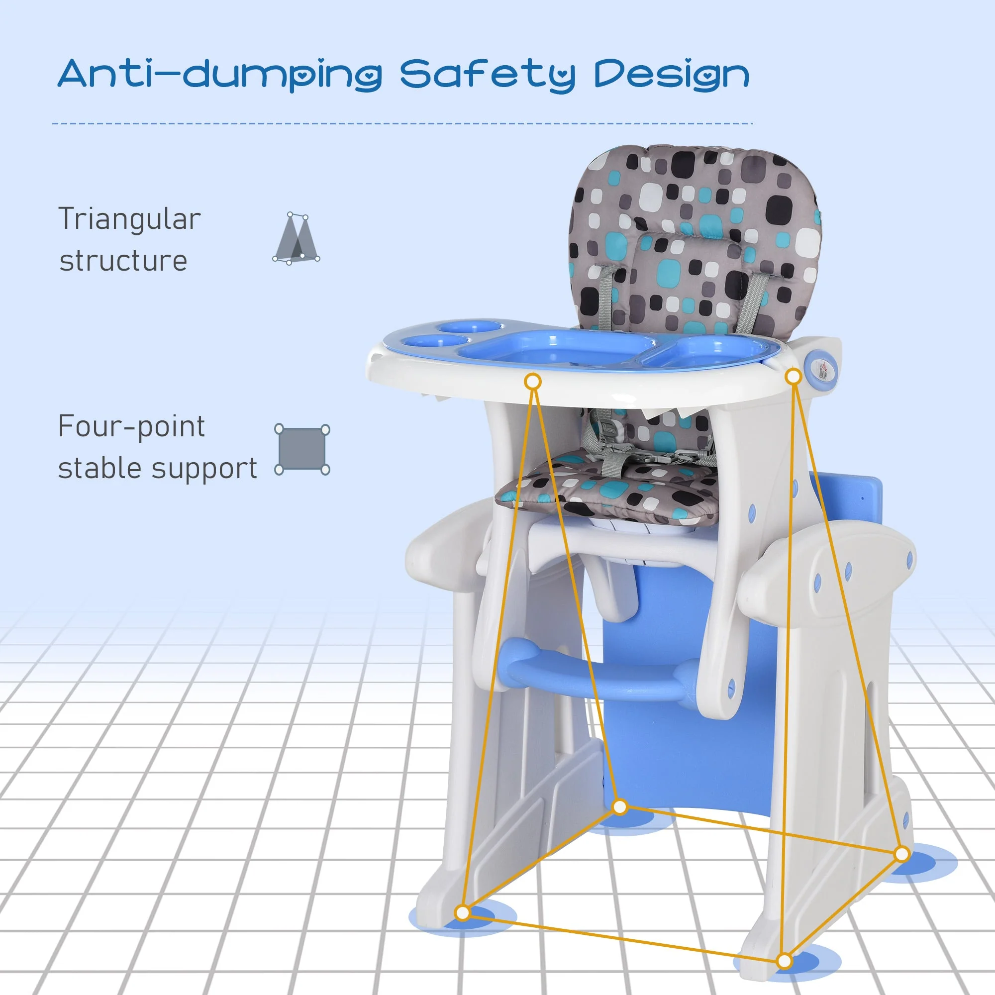 HDPE 3-in-1 Baby Booster High Chair Blue - Image 6