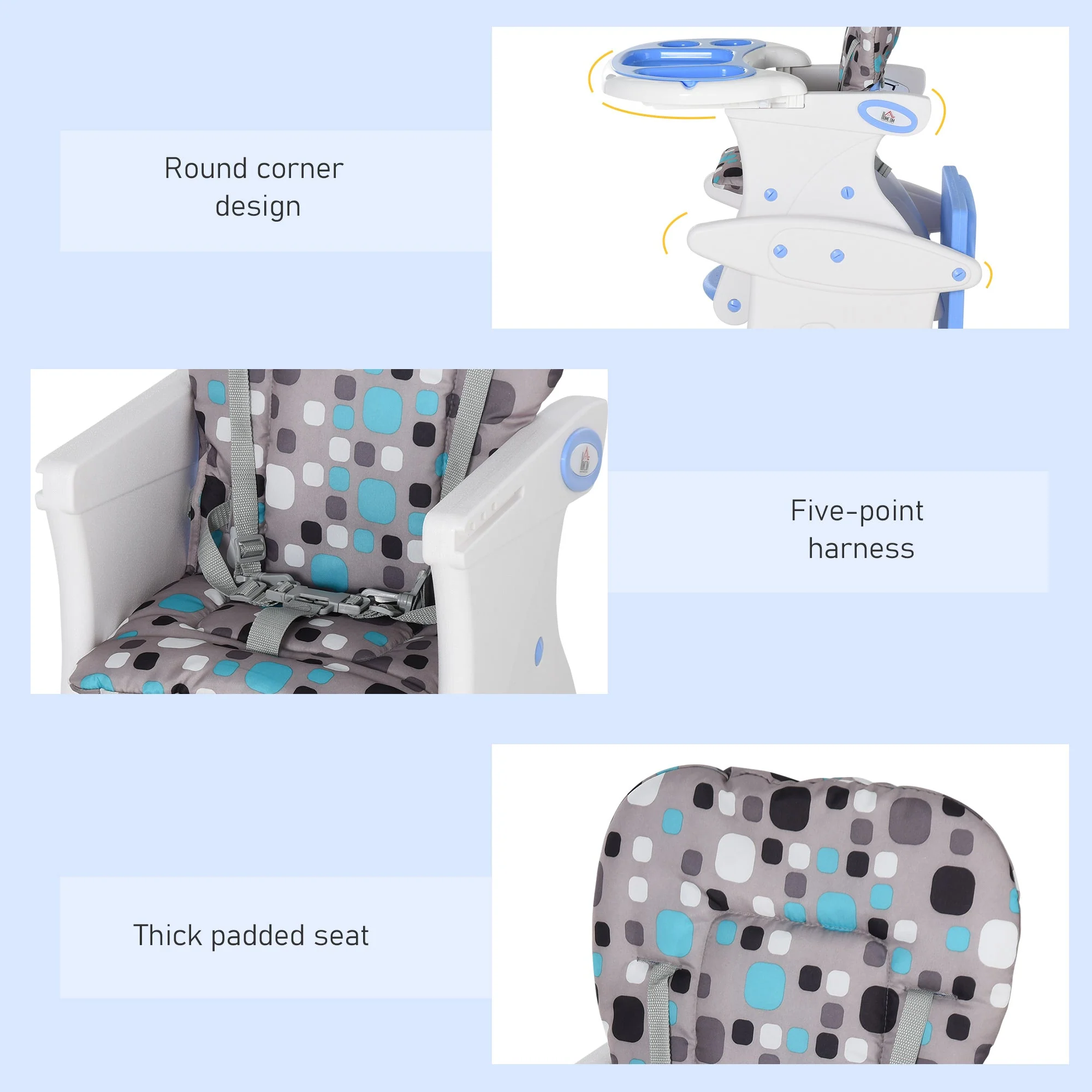 HDPE 3-in-1 Baby Booster High Chair Blue - Image 7