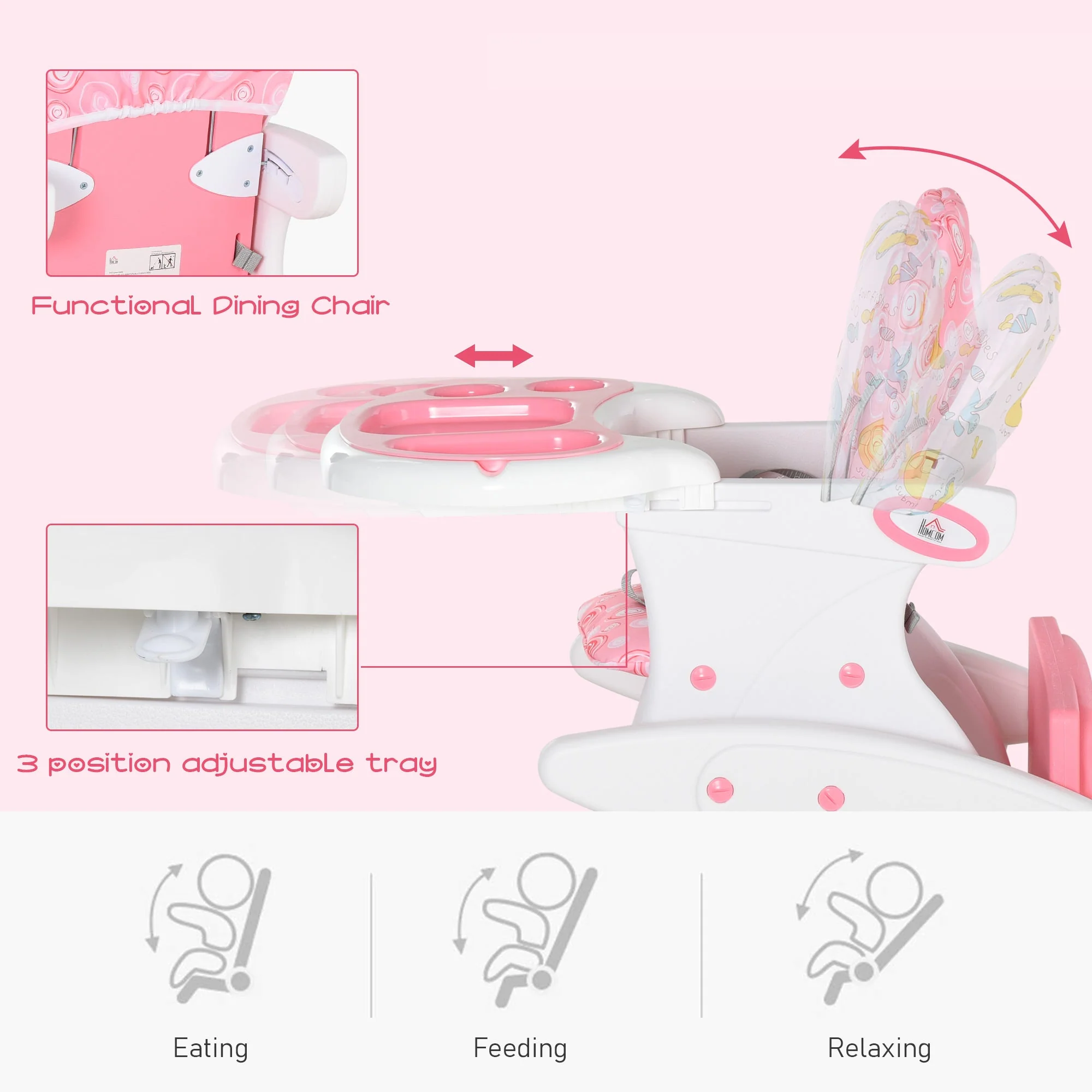 HDPE 3-in-1 Baby Booster High Chair Pink - Image 5