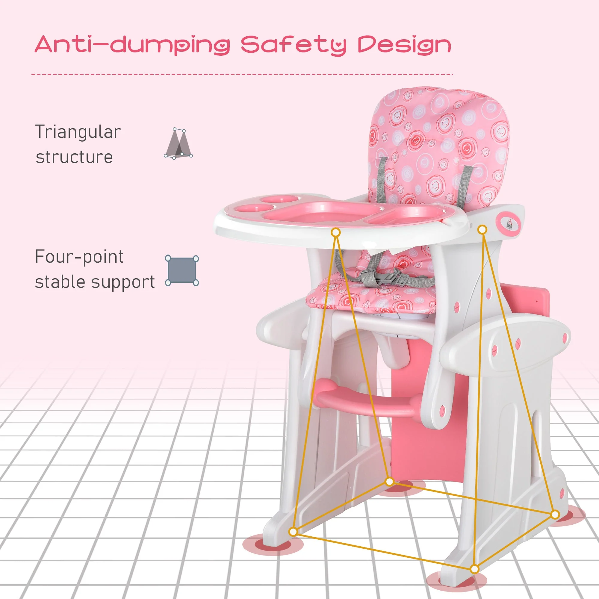 HDPE 3-in-1 Baby Booster High Chair Pink - Image 6