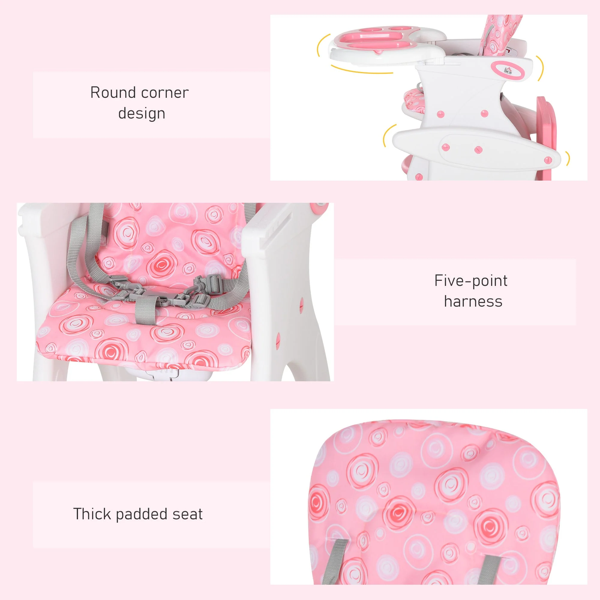 HDPE 3-in-1 Baby Booster High Chair Pink - Image 7