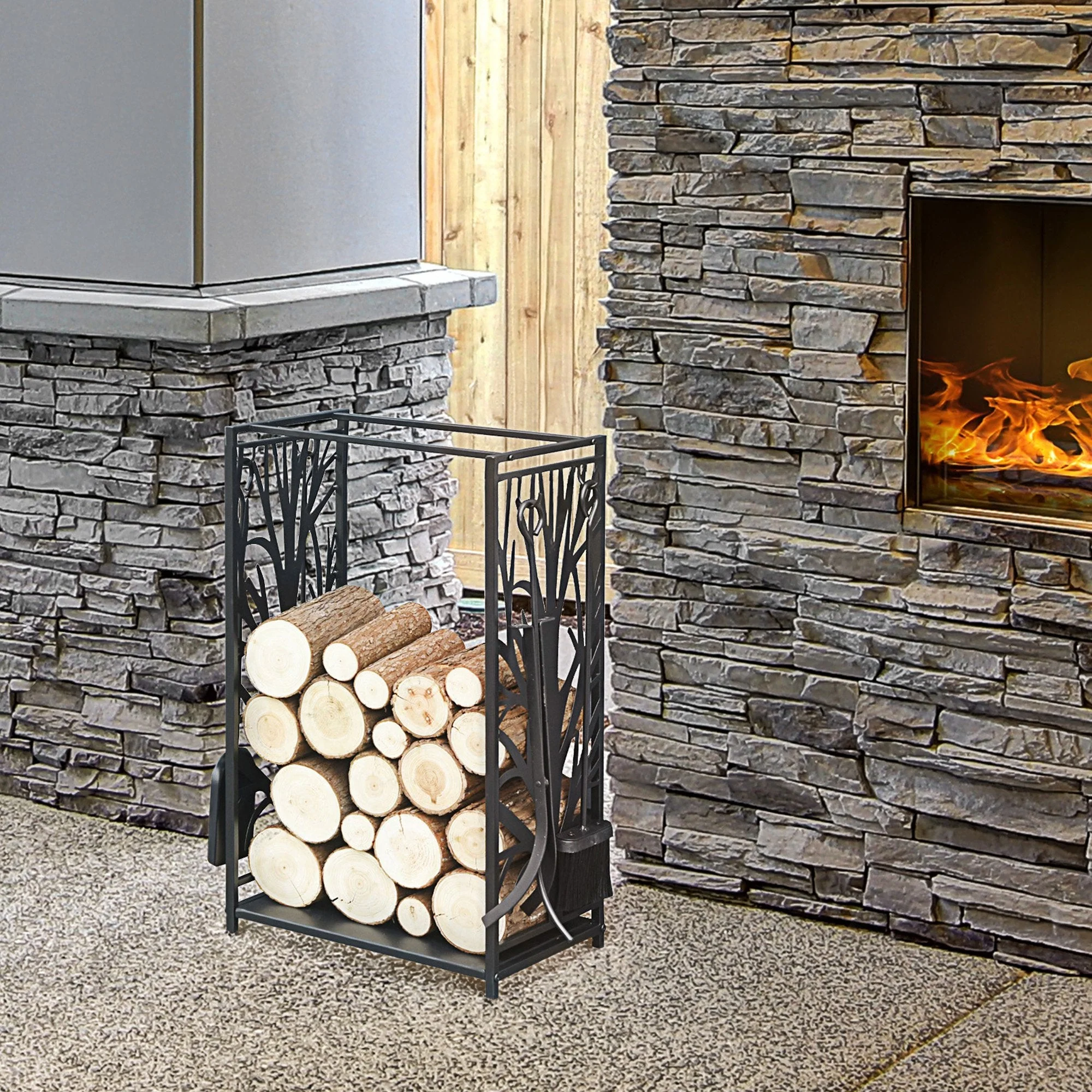 Heavy Duty Firewood Wood Log Rack Fireplace Wood Storagew/ 4 Tools - Image 2
